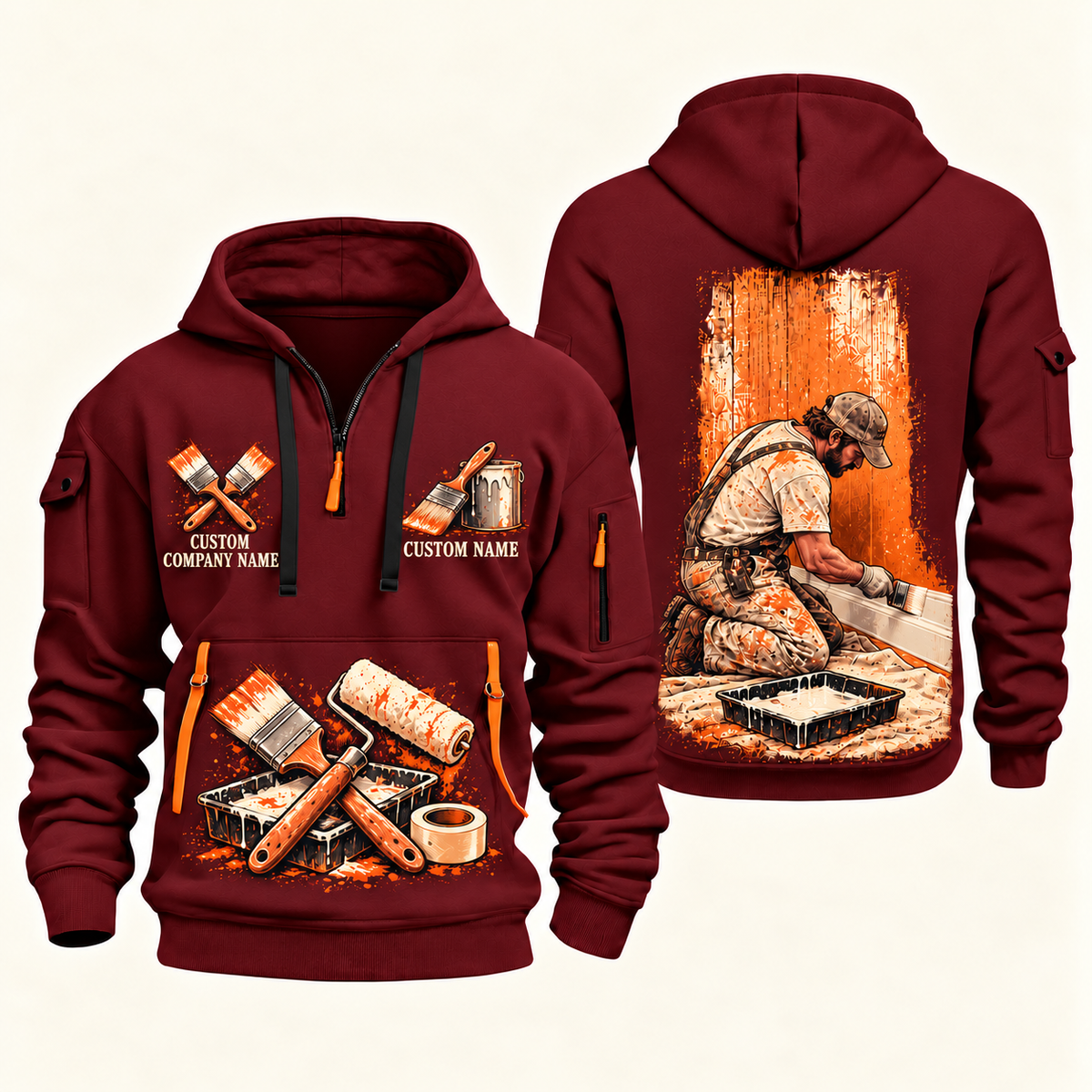 Personalized Painter Painting Craft Quarter Zip Hoodie — Wine Red variant