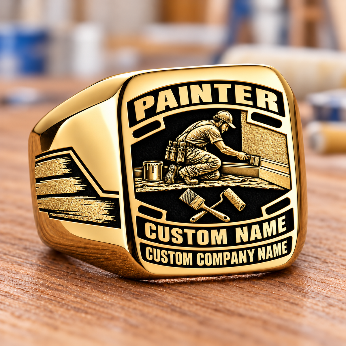 Personalized Painter Signet Ring - Black Face Badge — Gold variant