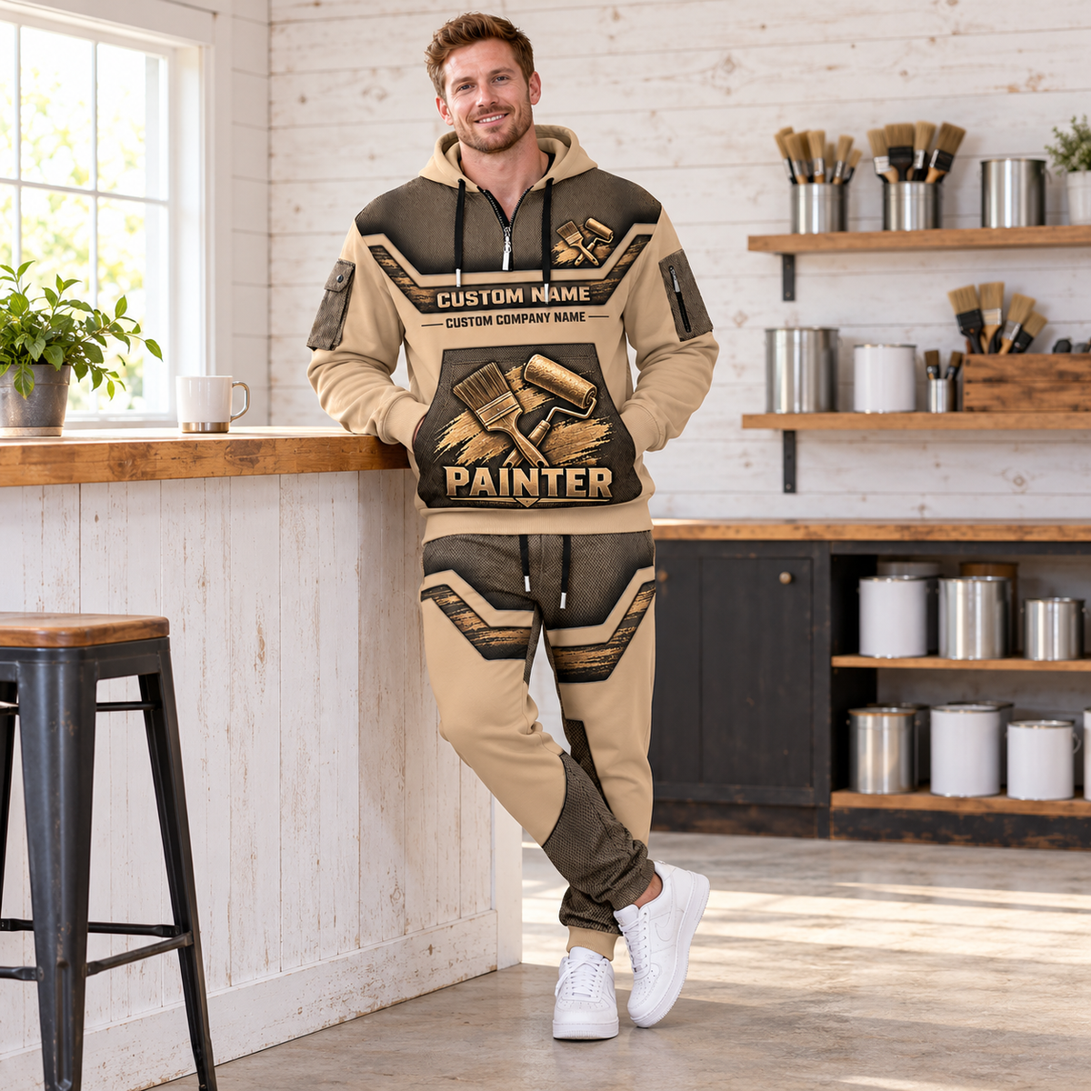Personalized Painter Half Zip Hoodie + Jogger Combo with Name & Company — dedicated listing hero