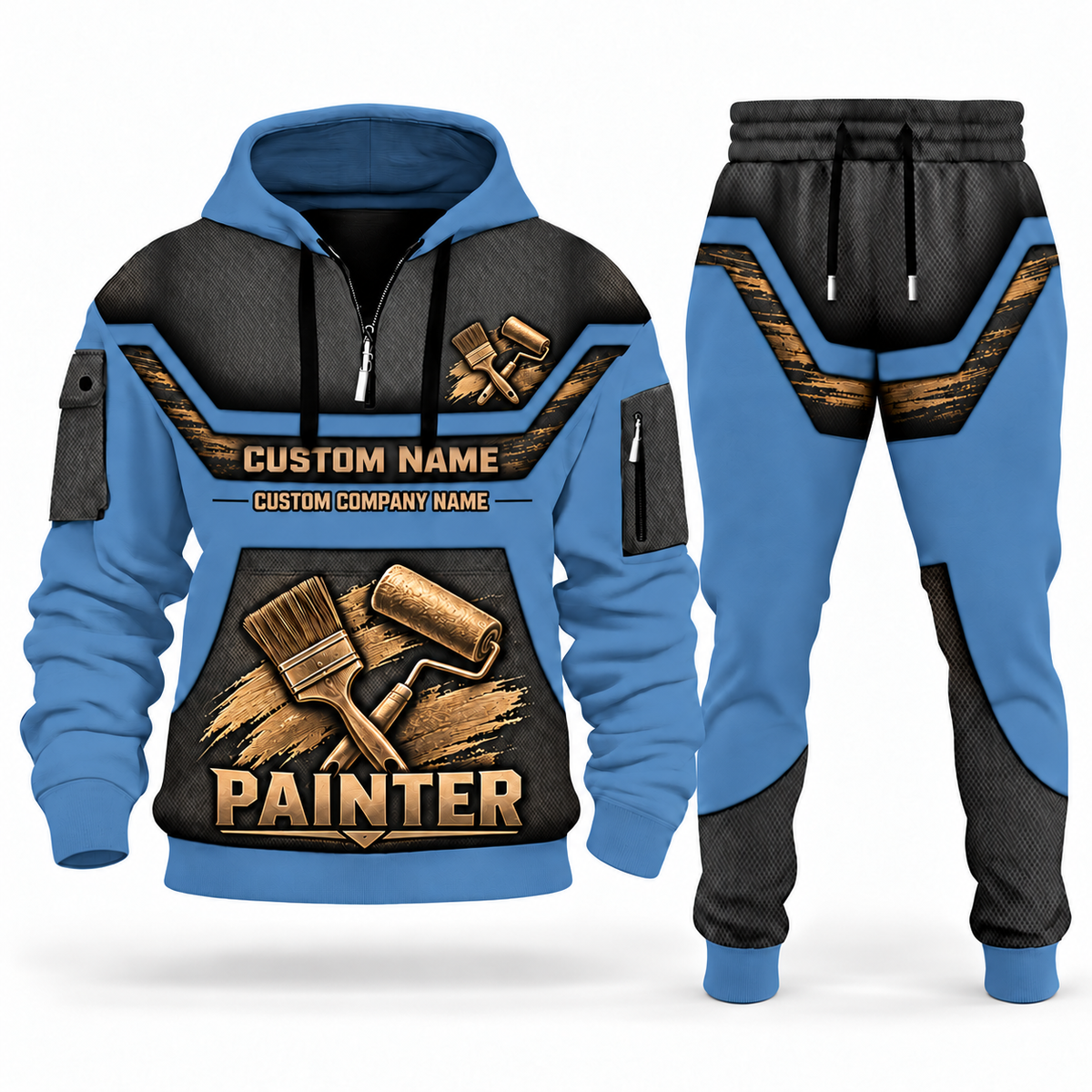 Personalized Painter Half Zip Hoodie + Jogger Combo with Name & Company — Slate Blue variant