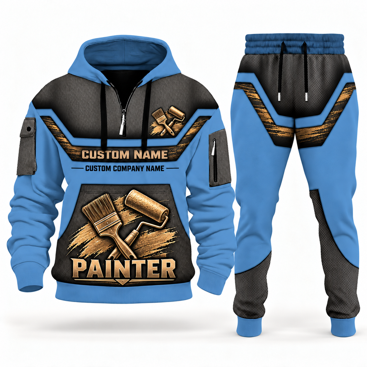 Personalized Painter Half Zip Hoodie + Jogger Combo with Name & Company — Steel Blue variant