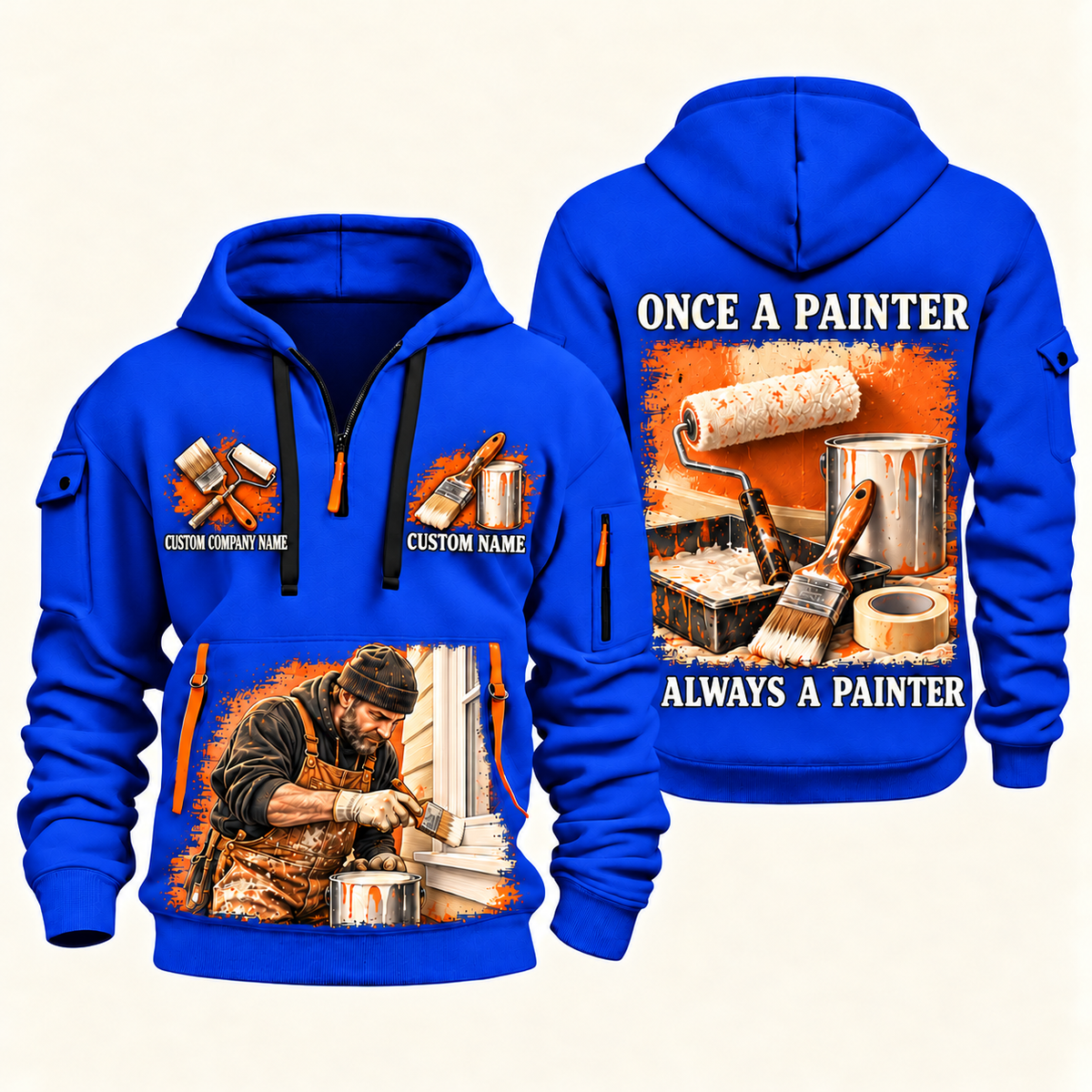 Personalized Painter Once and Always Quarter Zip Hoodie — Blue variant
