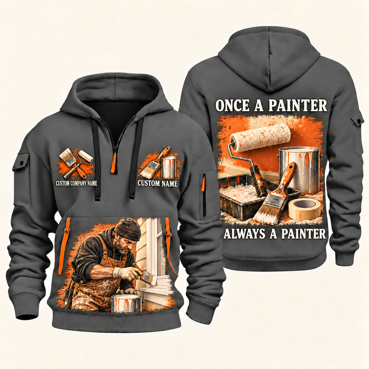 Personalized Painter Once and Always Quarter Zip Hoodie — Gray variant