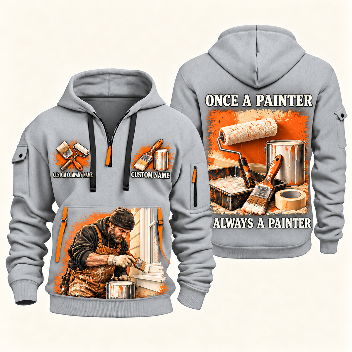 Personalized Painter Once and Always Quarter Zip Hoodie — Light Grey variant