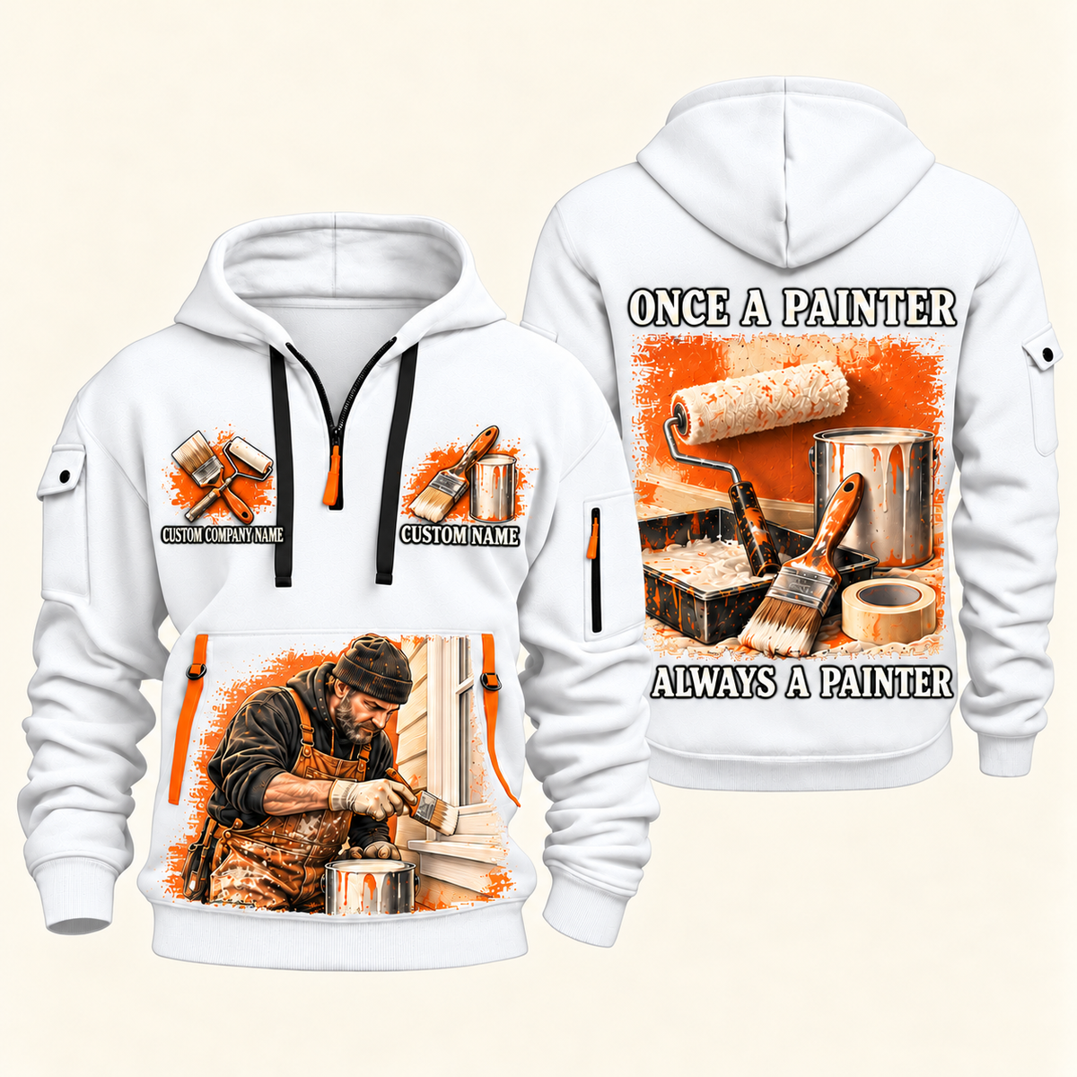 Personalized Painter Once and Always Quarter Zip Hoodie — White variant