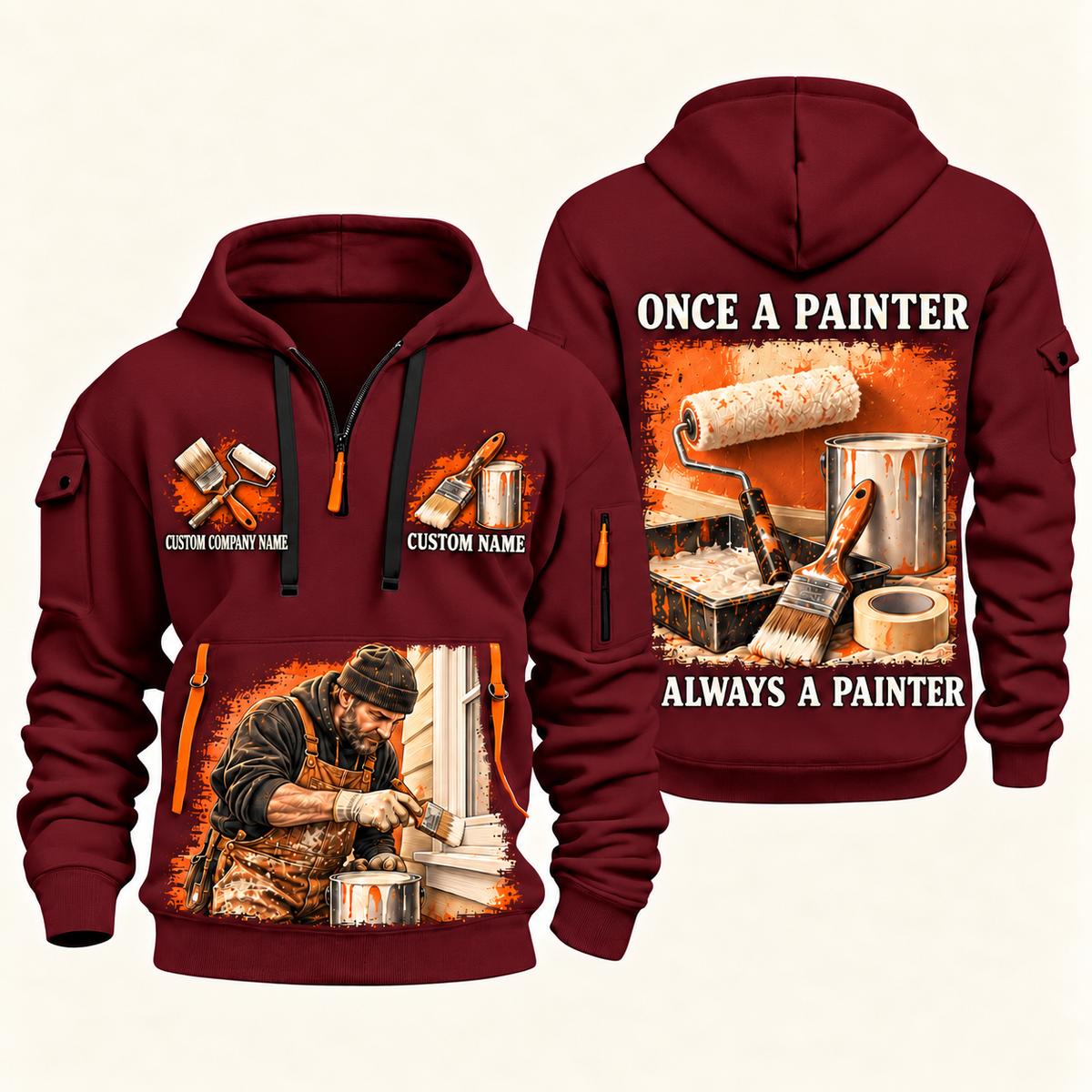 Personalized Painter Once and Always Quarter Zip Hoodie — Wine Red variant