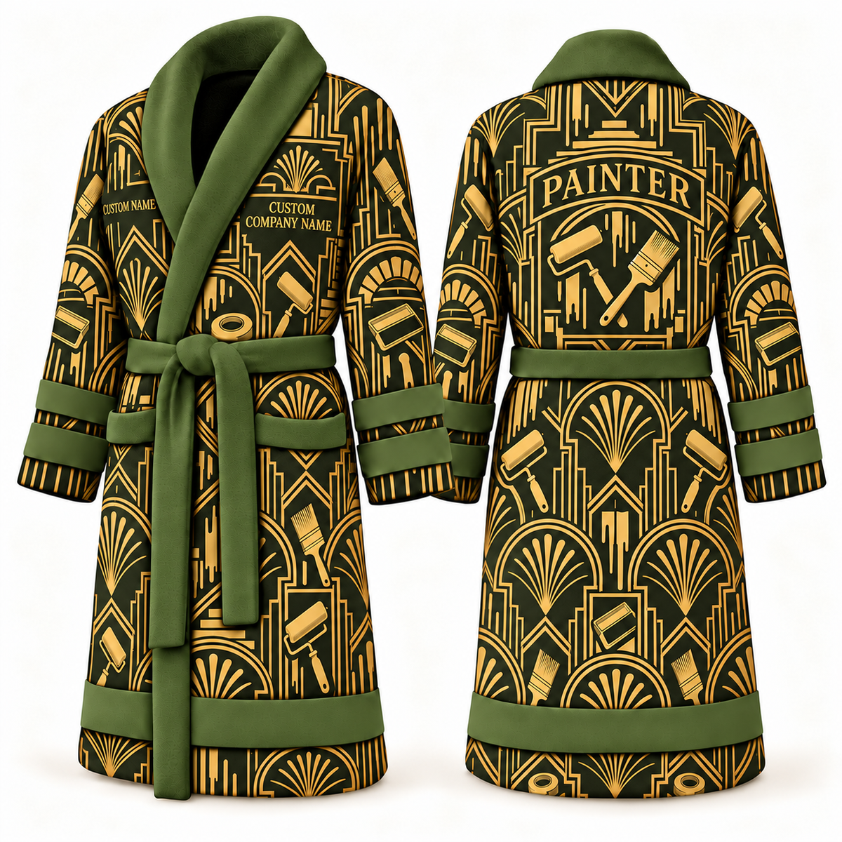 Personalized Painter Bathrobe – Art Deco Craft — Olive variant