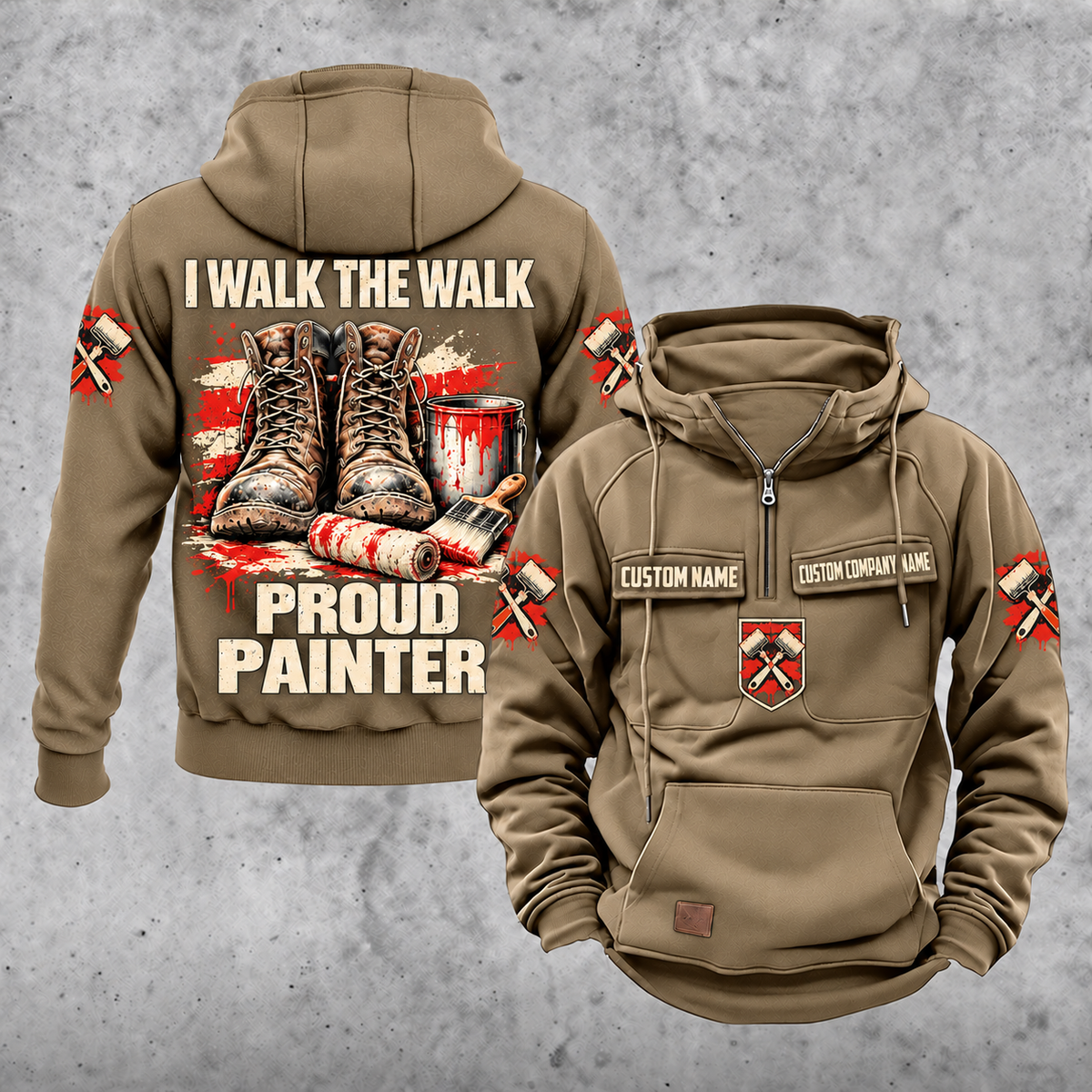 Personalized Painter Proud Walk Vintage Hoodie — Kaki variant