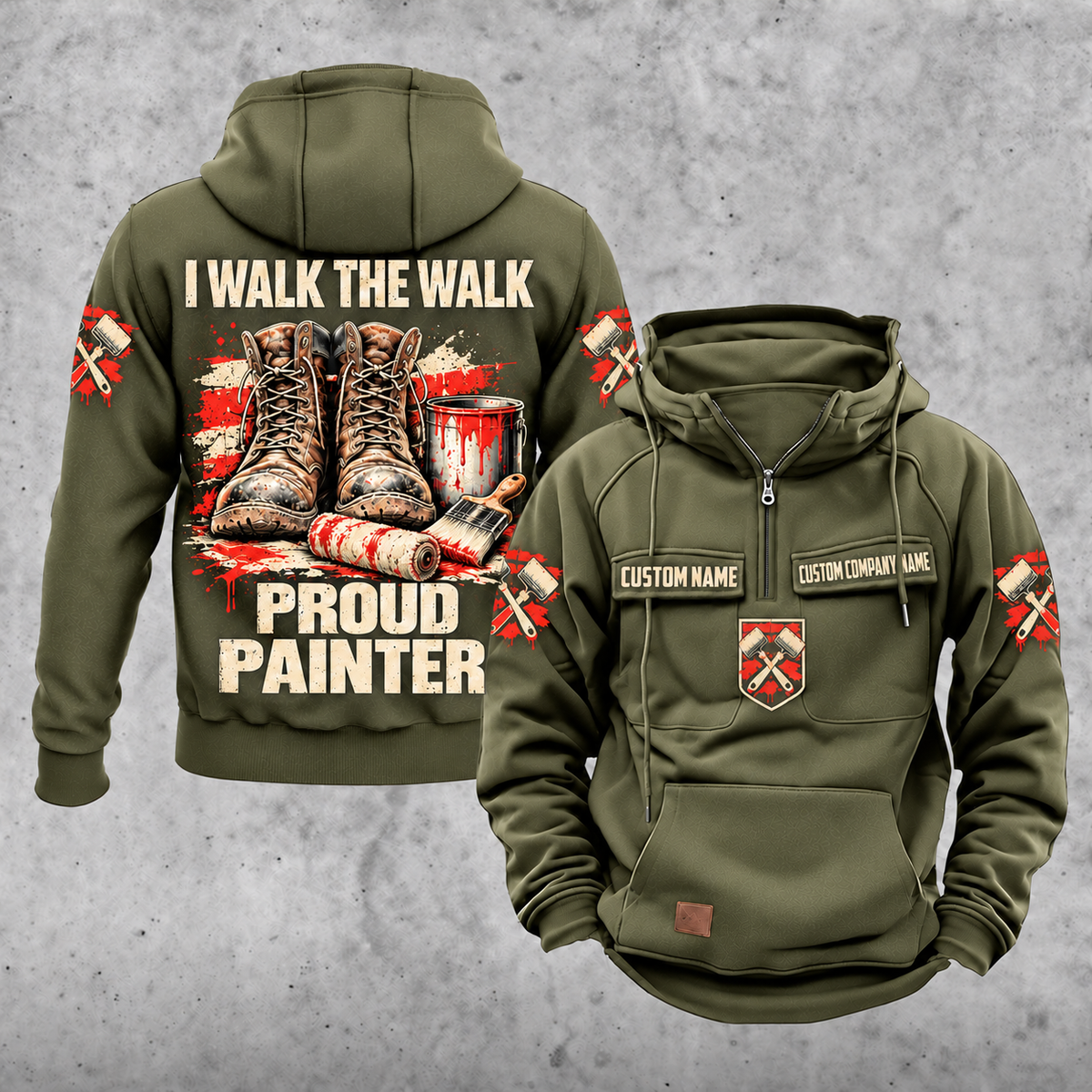 Personalized Painter Proud Walk Vintage Hoodie — Military Green variant