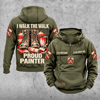 Personalized Painter Proud Walk Vintage Hoodie — Military Green variant