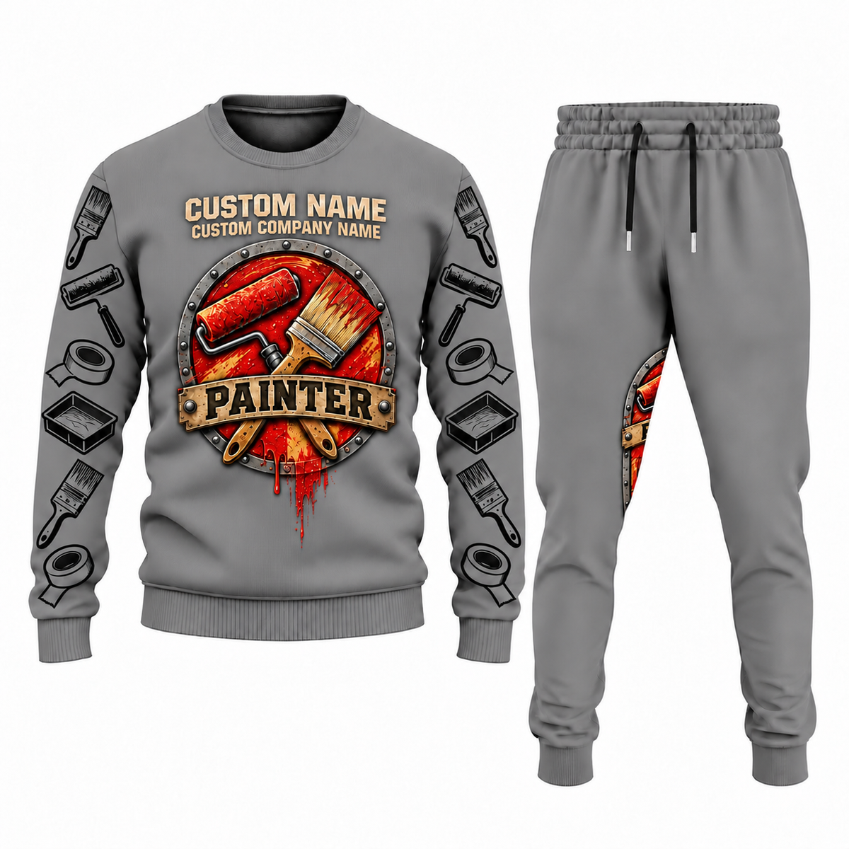 Personalized Painter Central Emblem Sweater + Jogger Combo — Gray variant