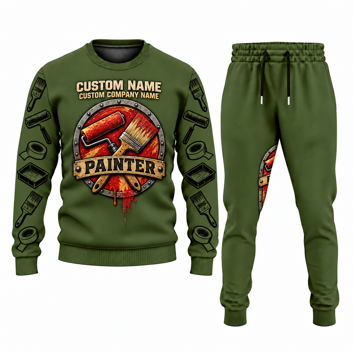 Personalized Painter Central Emblem Sweater + Jogger Combo — Olive variant