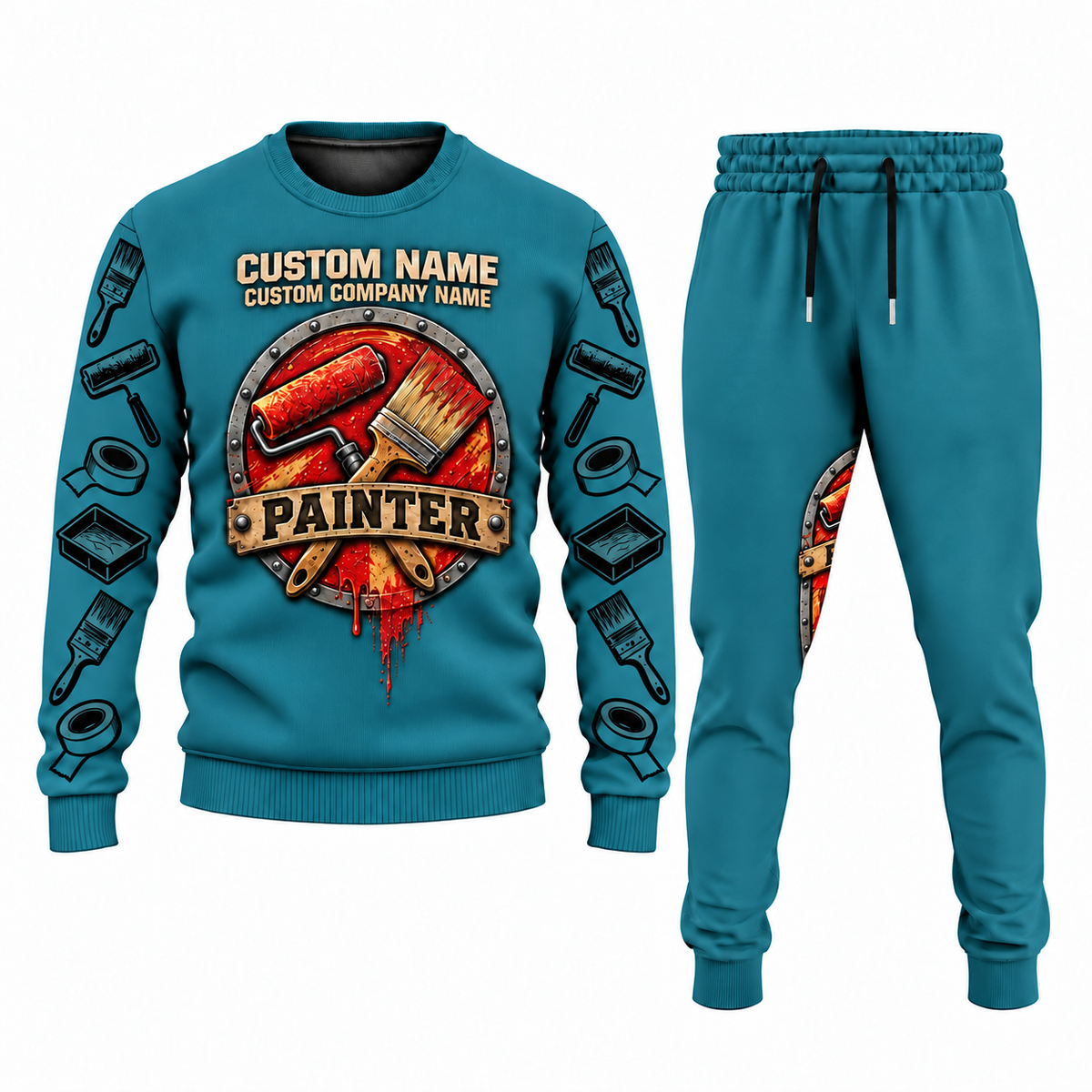 Personalized Painter Central Emblem Sweater + Jogger Combo — Teal variant