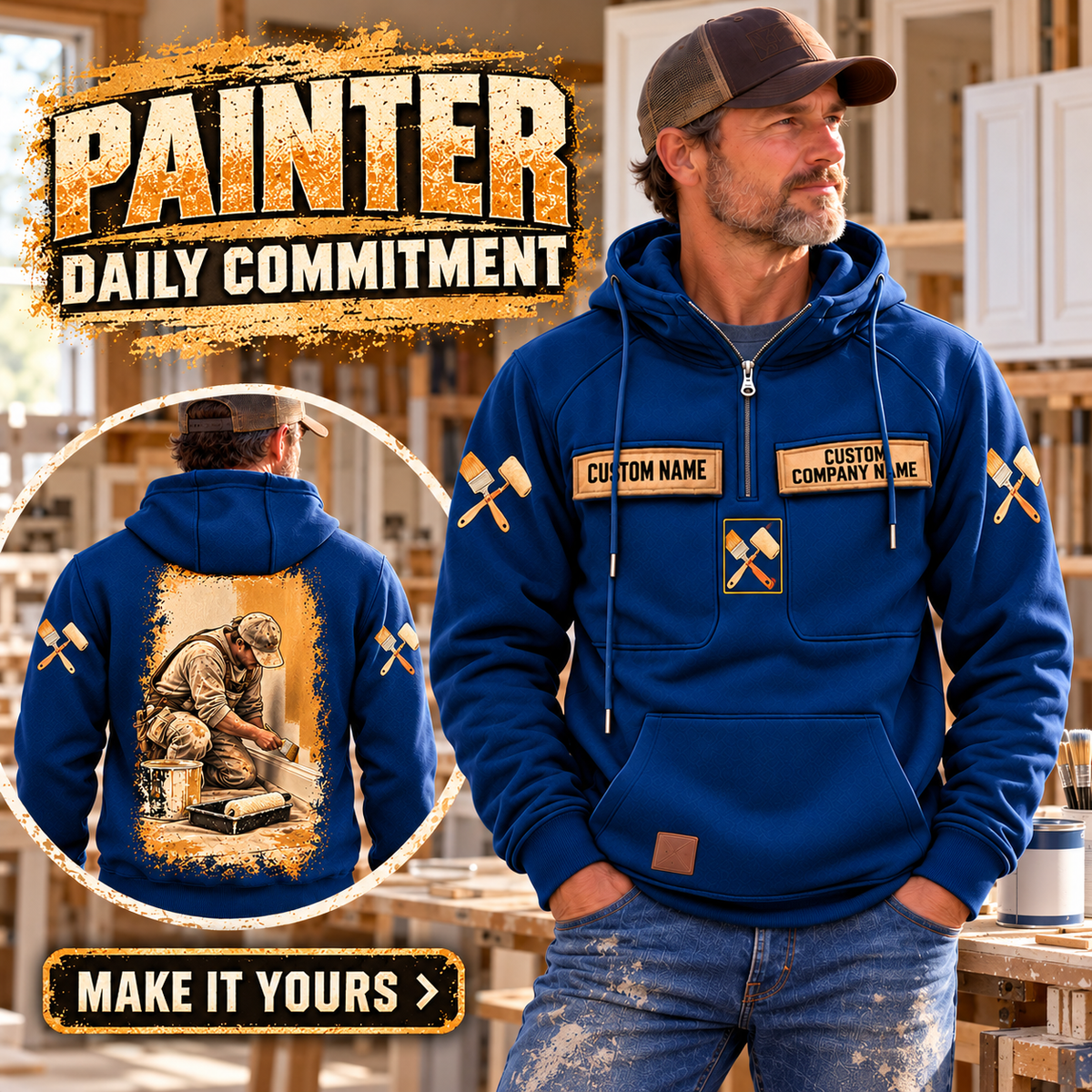 Personalized Painter Daily Commitment Portrait Vintage Hoodie — dedicated listing hero