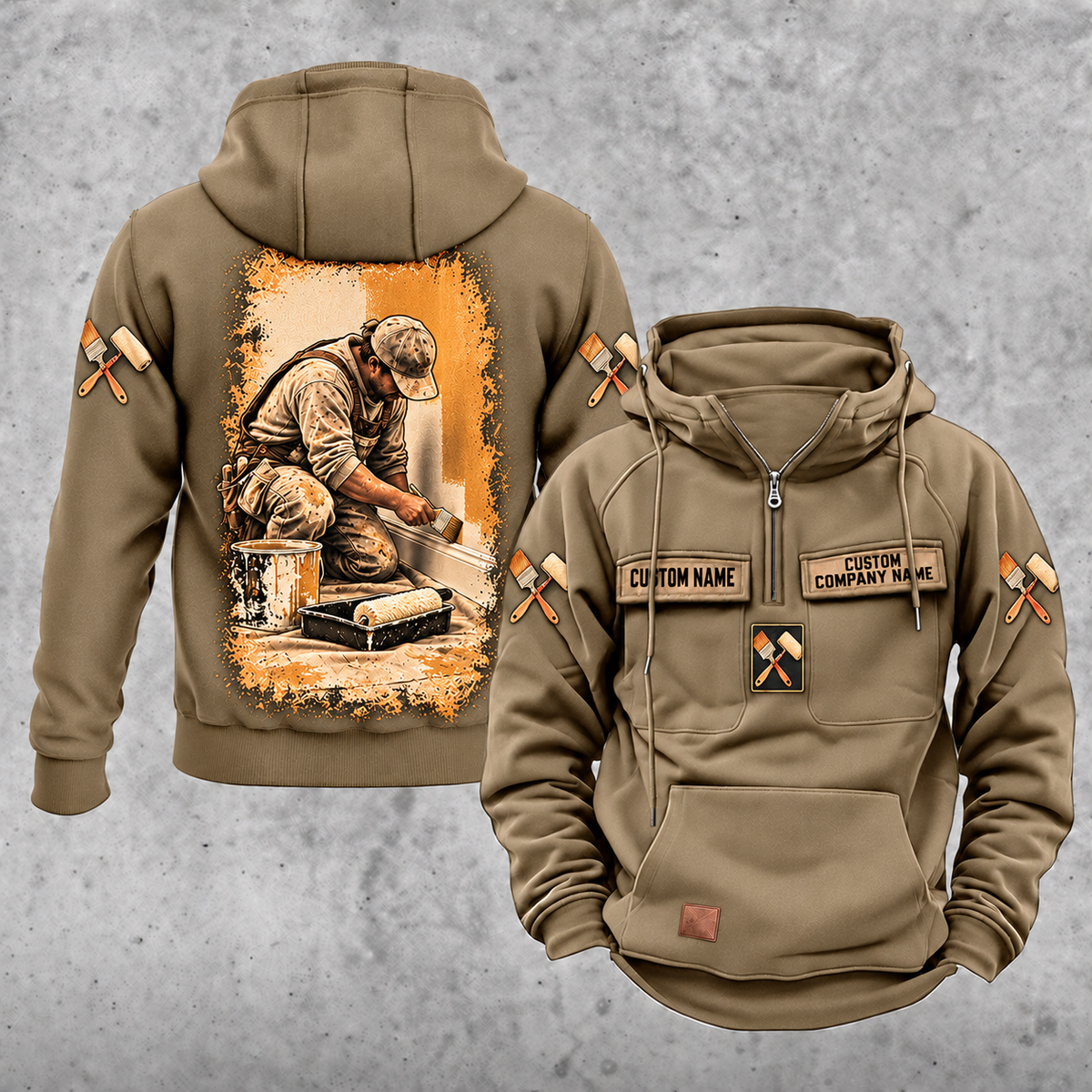 Personalized Painter Daily Commitment Portrait Vintage Hoodie — Kaki variant