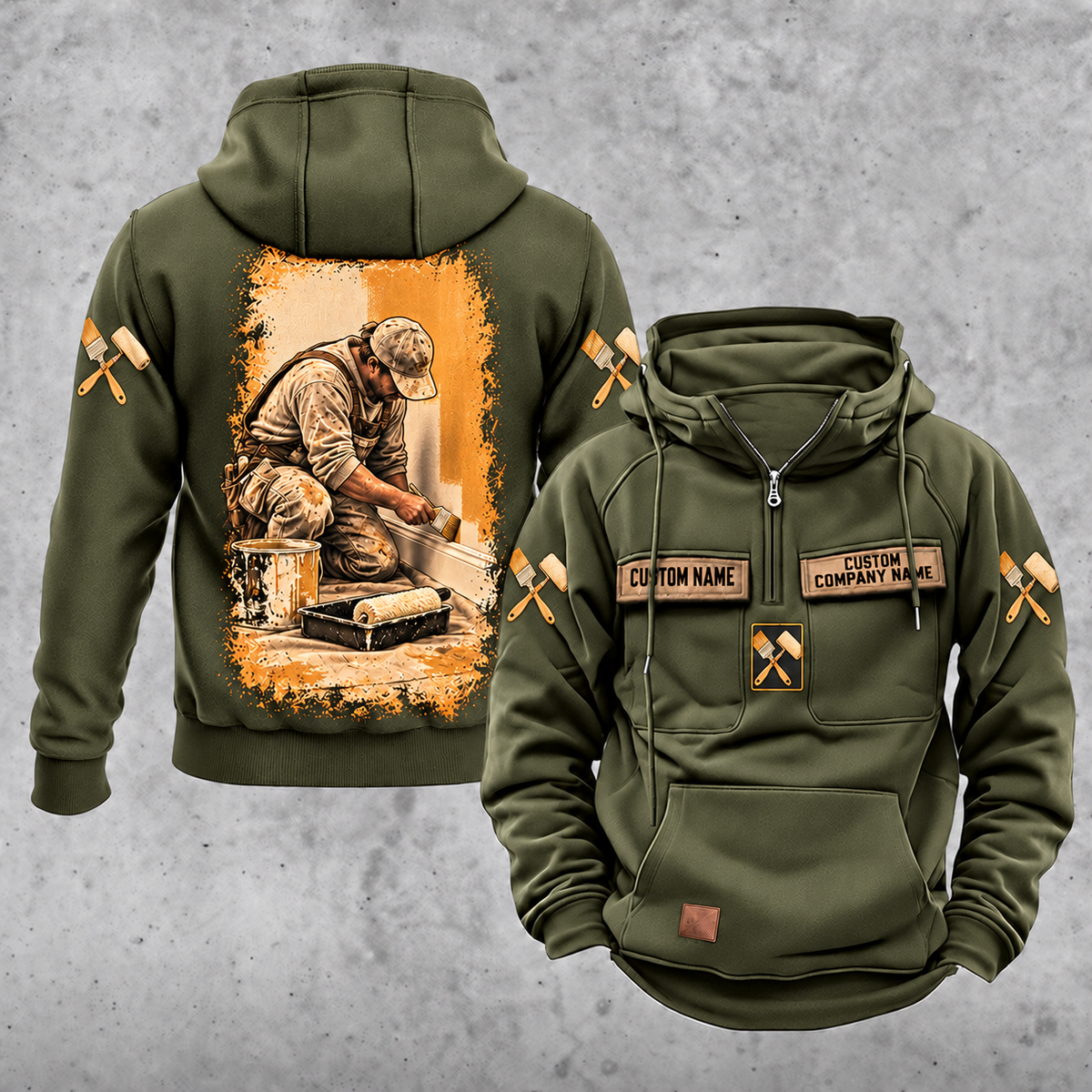 Personalized Painter Daily Commitment Portrait Vintage Hoodie — Military Green variant