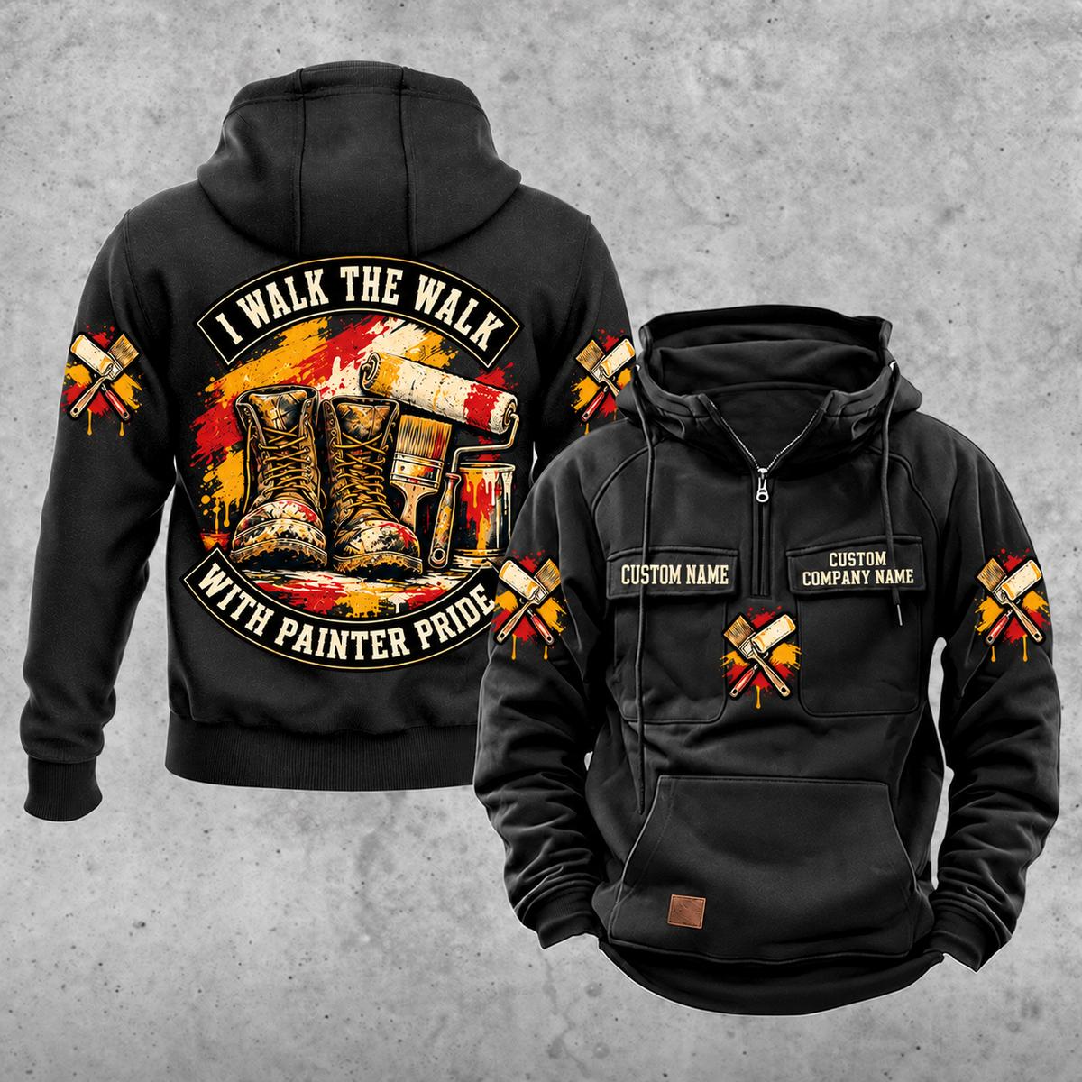 Personalized Painter Walk the Walk Badge Vintage Hoodie — Black variant