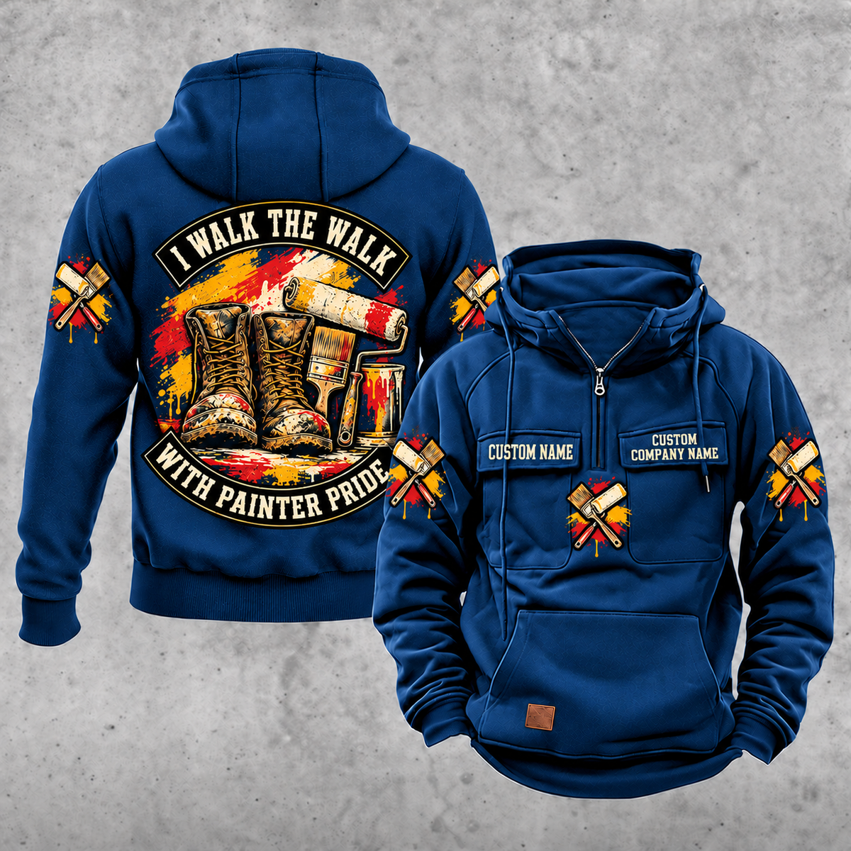 Personalized Painter Walk the Walk Badge Vintage Hoodie — Dark Blue variant