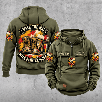 Personalized Painter Walk the Walk Badge Vintage Hoodie — Military Green variant