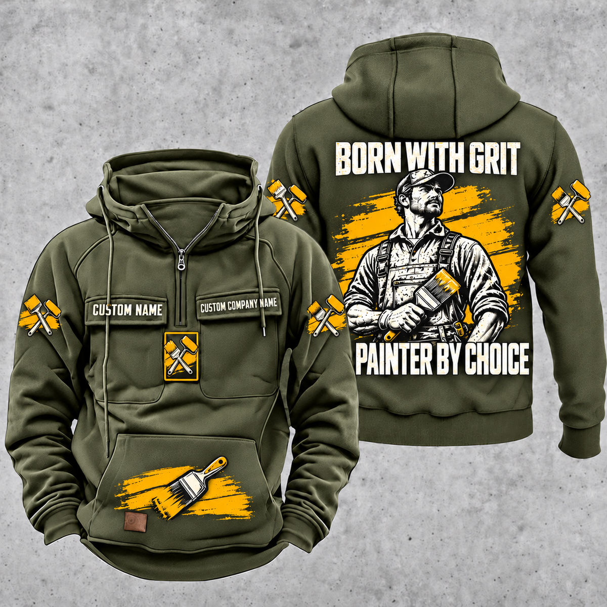 Personalized Painter By Choice Vintage Hoodie — Military Green variant