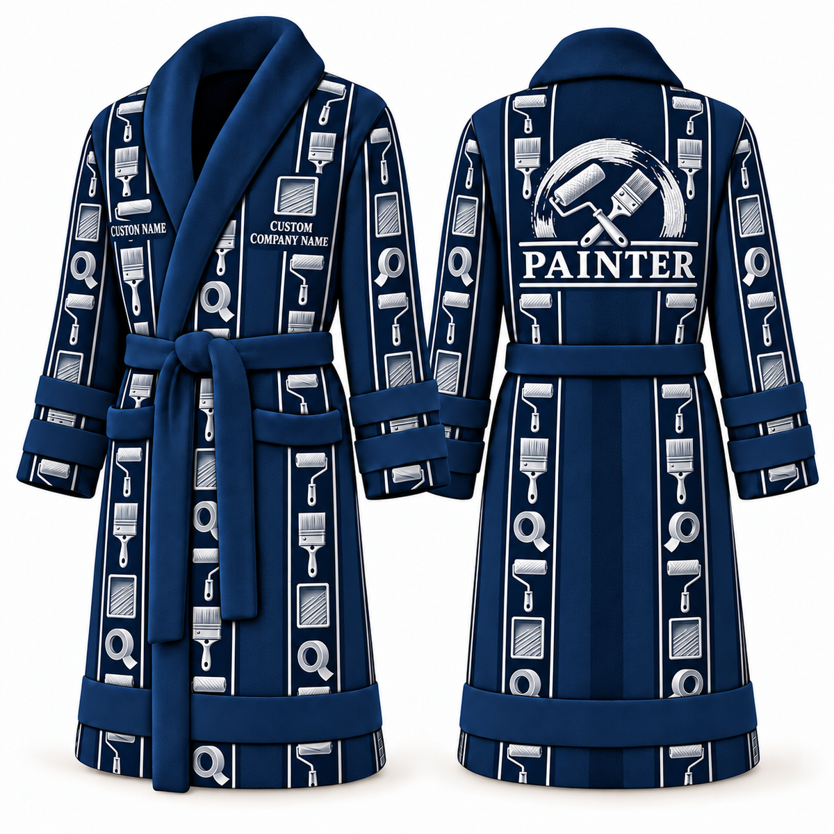 Personalized Painter Bathrobe – Workbench Stripes — Blue variant