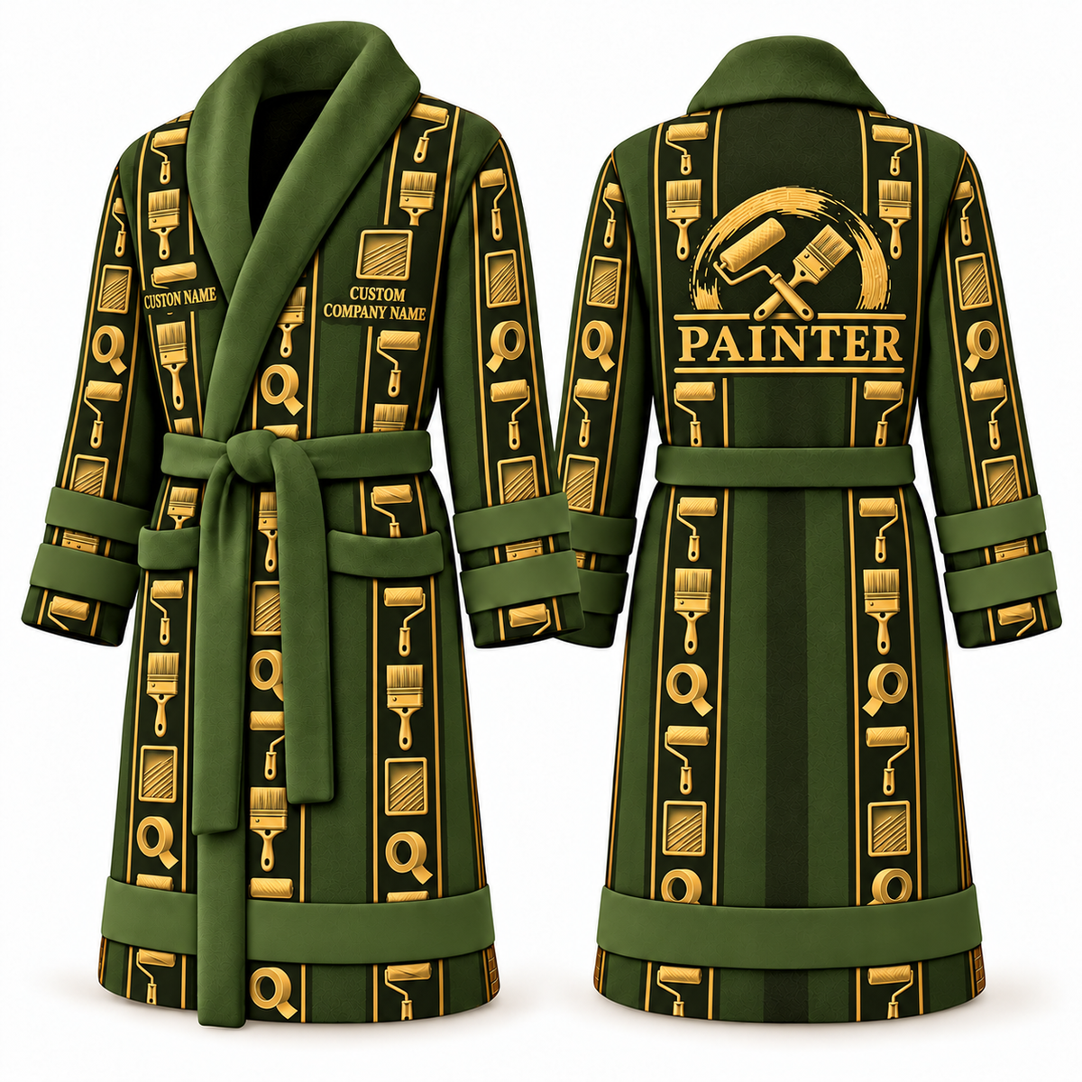 Personalized Painter Bathrobe – Workbench Stripes — Olive variant