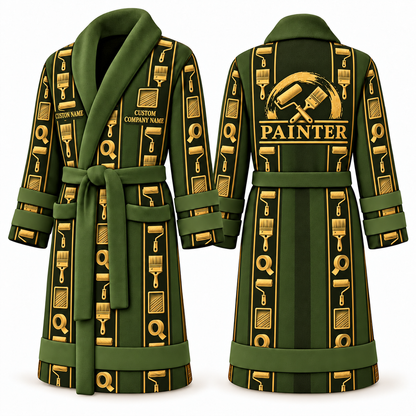 Personalized Painter Bathrobe – Workbench Stripes — Olive variant