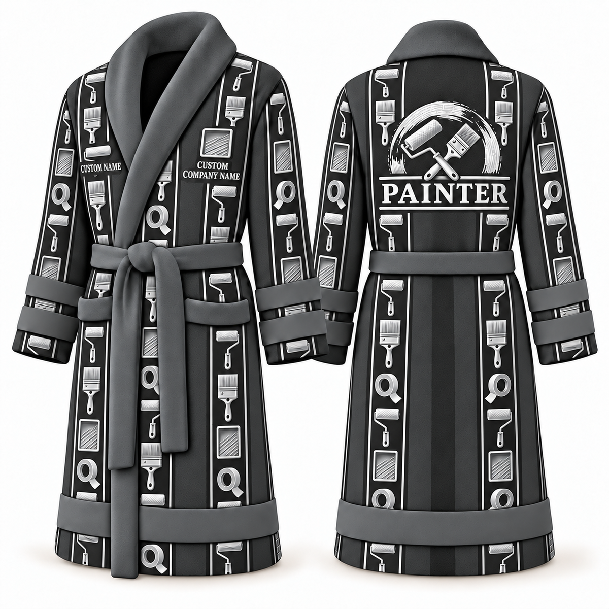 Personalized Painter Bathrobe – Workbench Stripes — Slate variant