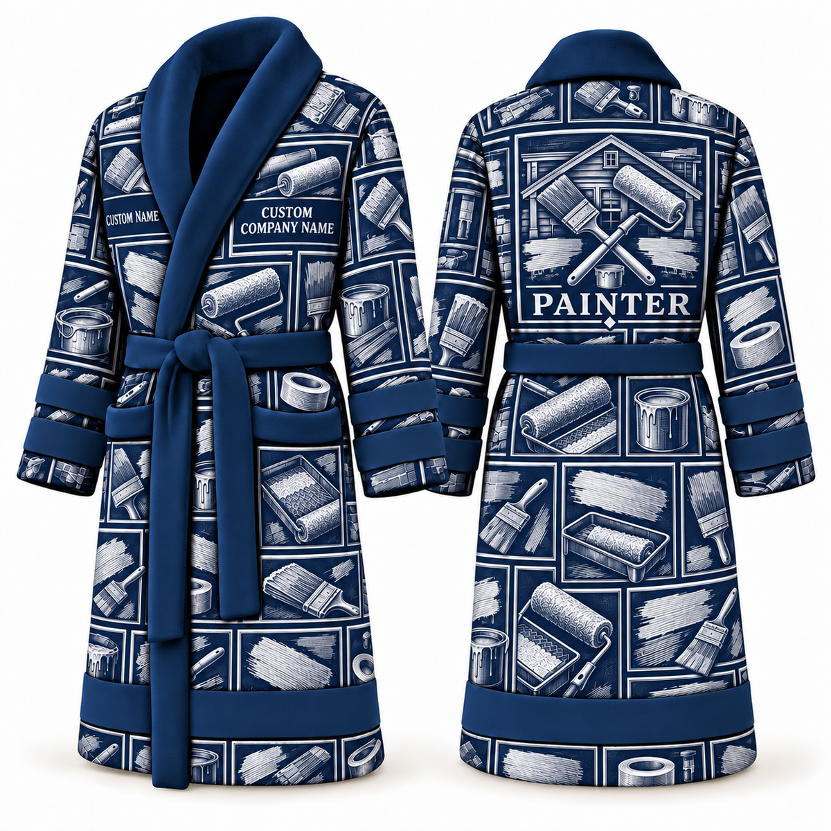 Personalized Painter Bathrobe – Vintage Patchwork — Blue variant