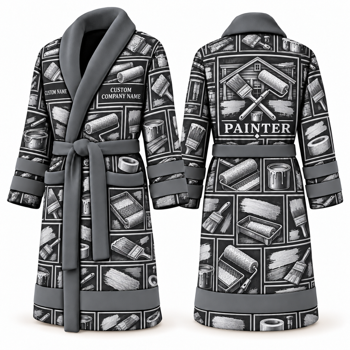 Personalized Painter Bathrobe – Vintage Patchwork — Slate variant
