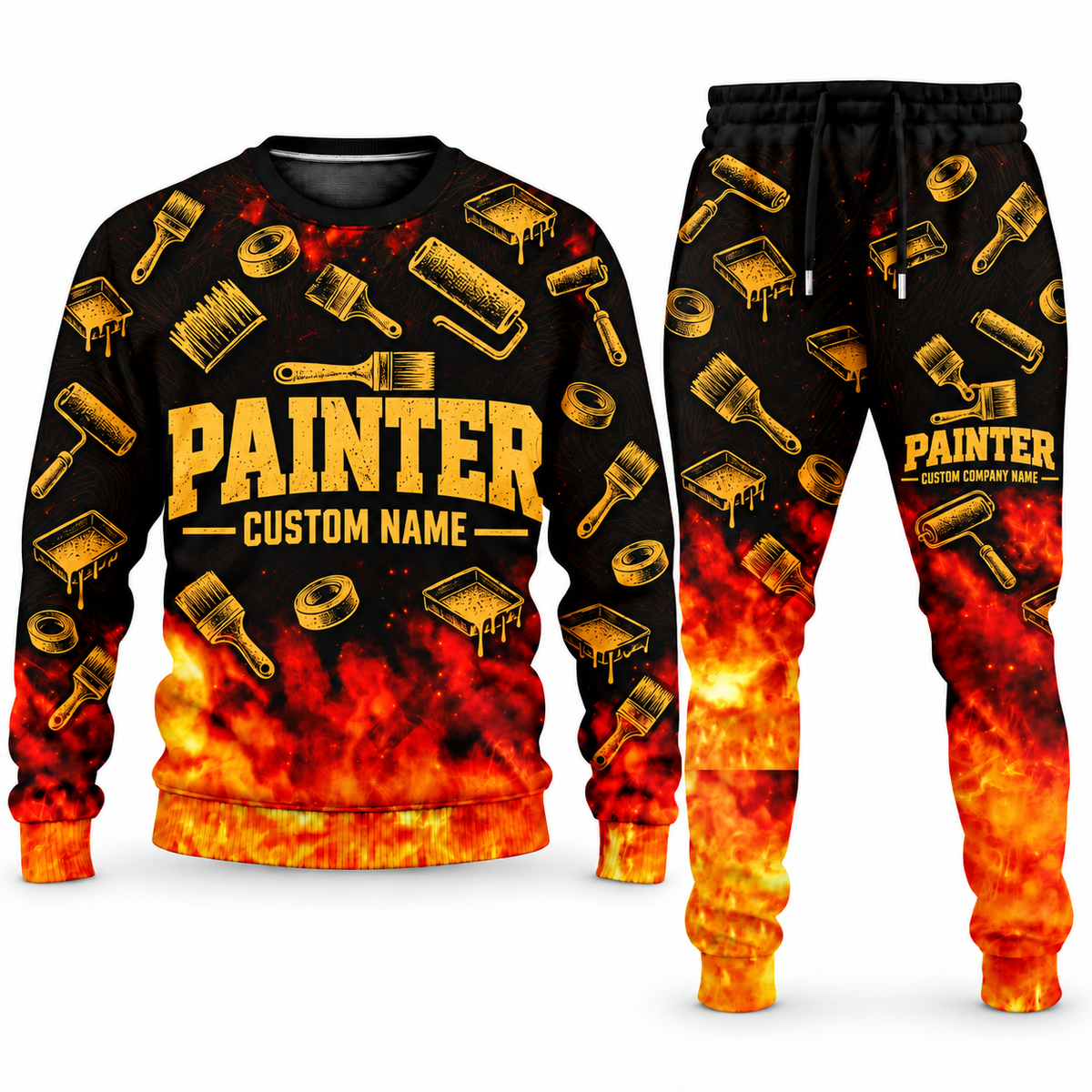 Personalized Painter Flame Emblem Sweater + Jogger Combo — Typography variant
