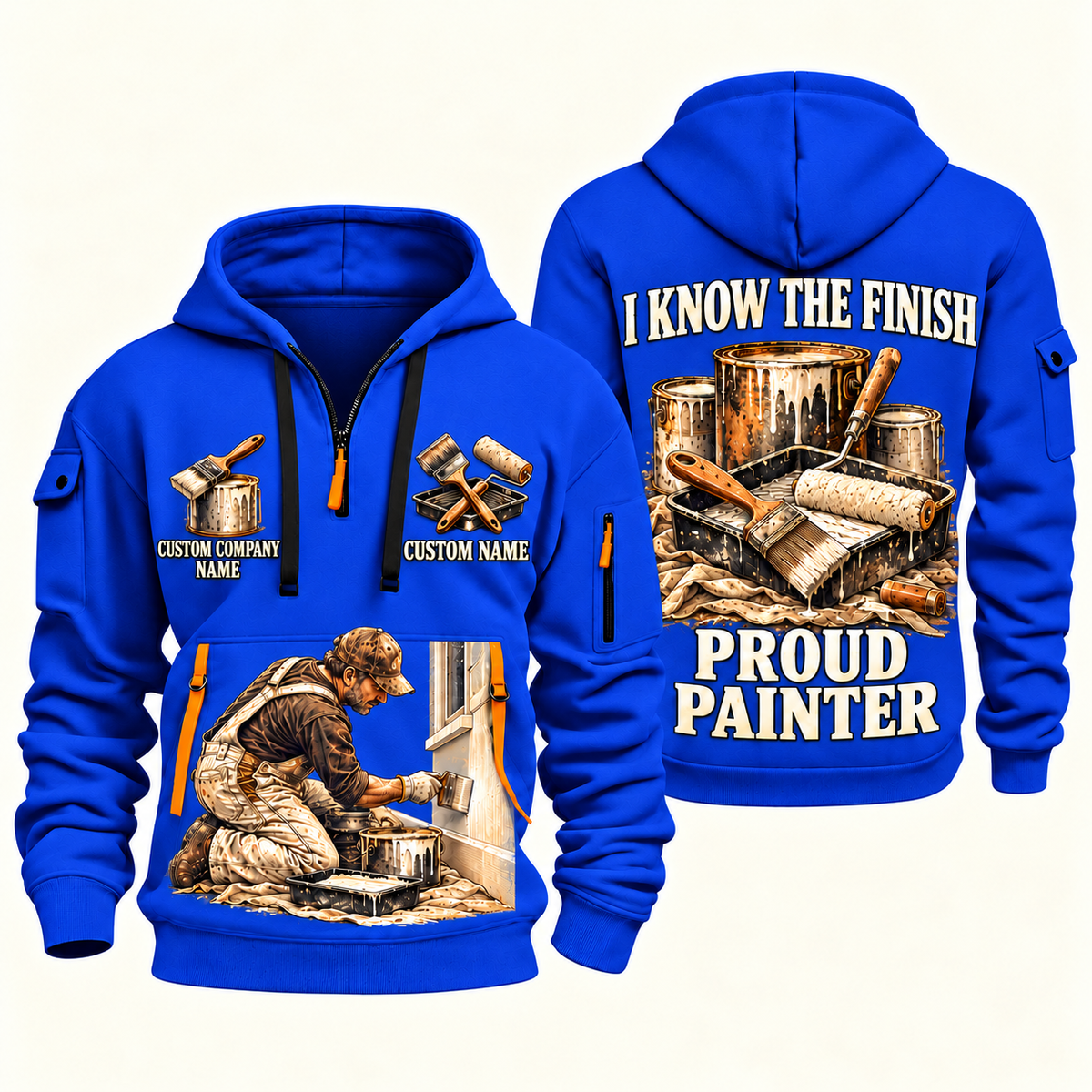 Personalized Painter Proud Craftsperson Quarter Zip Hoodie — Blue variant