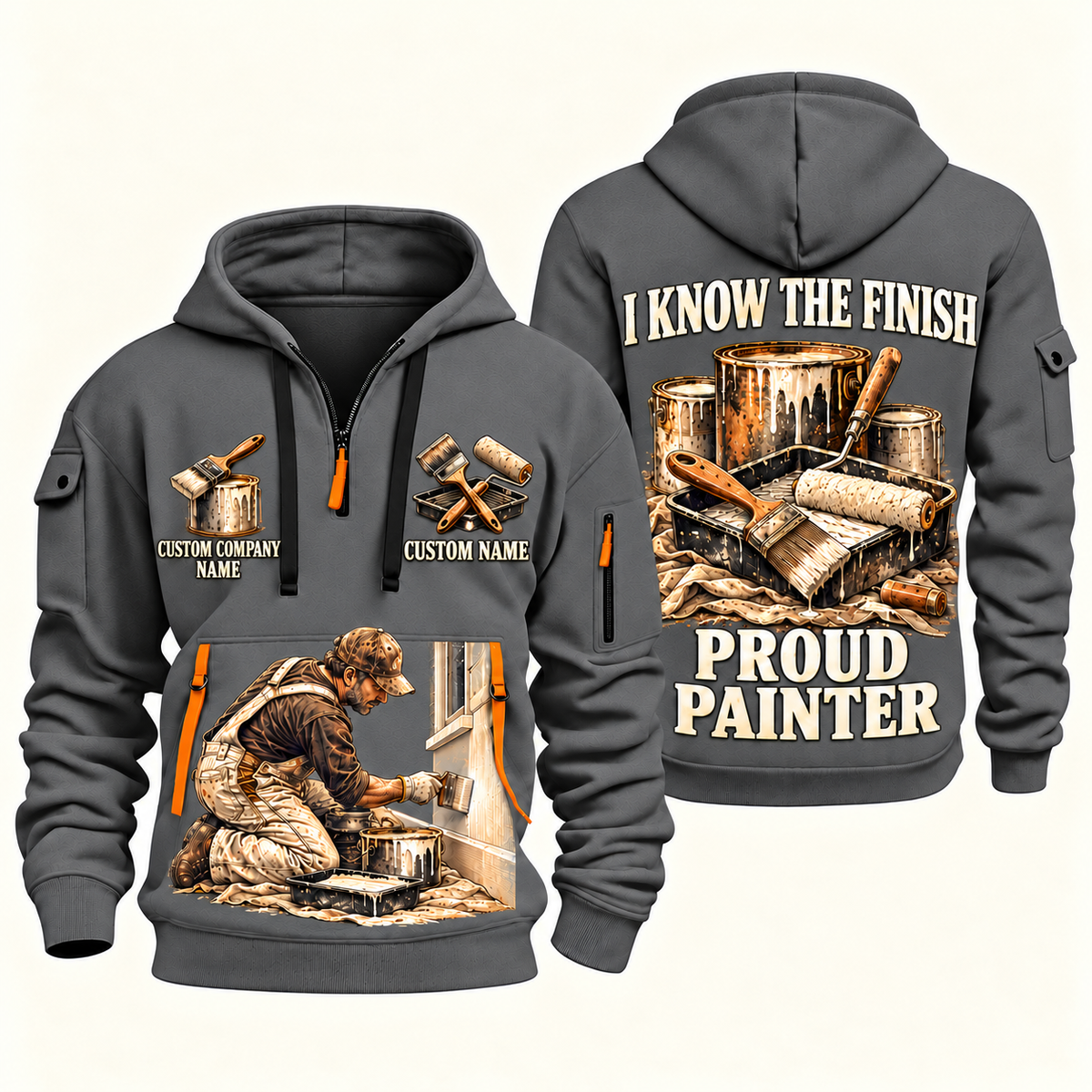 Personalized Painter Proud Craftsperson Quarter Zip Hoodie — Gray variant