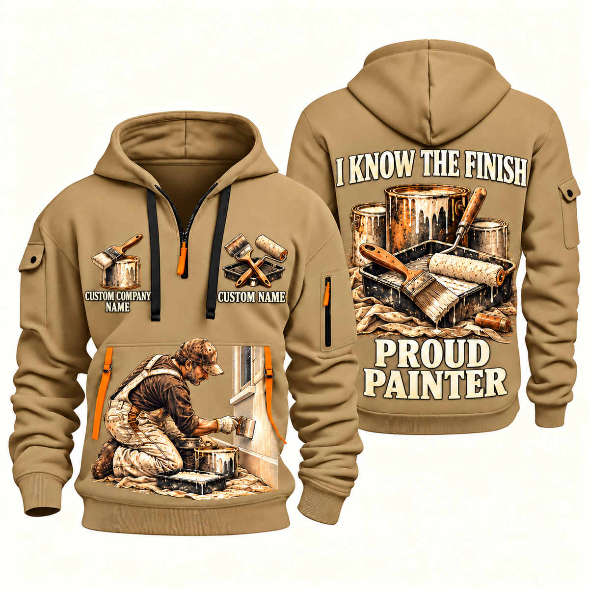 Personalized Painter Proud Craftsperson Quarter Zip Hoodie — Khaki variant