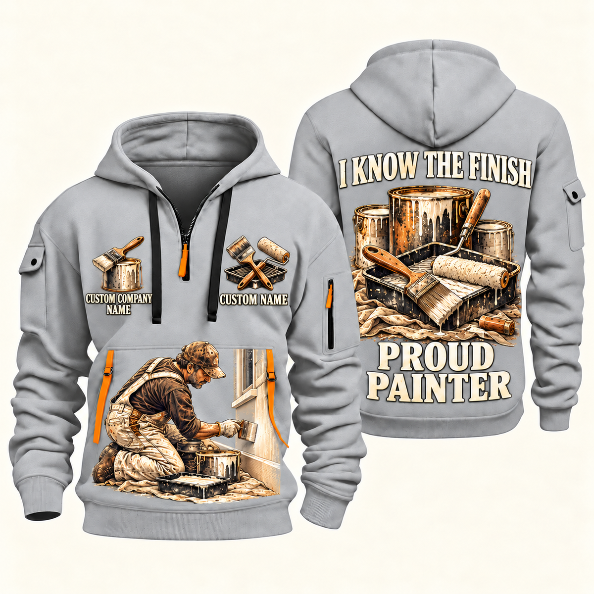 Personalized Painter Proud Craftsperson Quarter Zip Hoodie — Light Grey variant