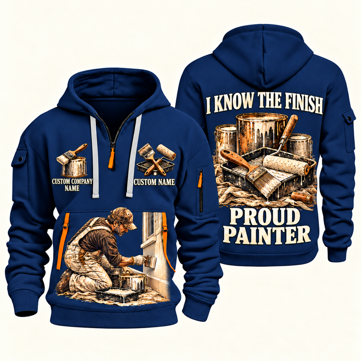 Personalized Painter Proud Craftsperson Quarter Zip Hoodie — Navy variant