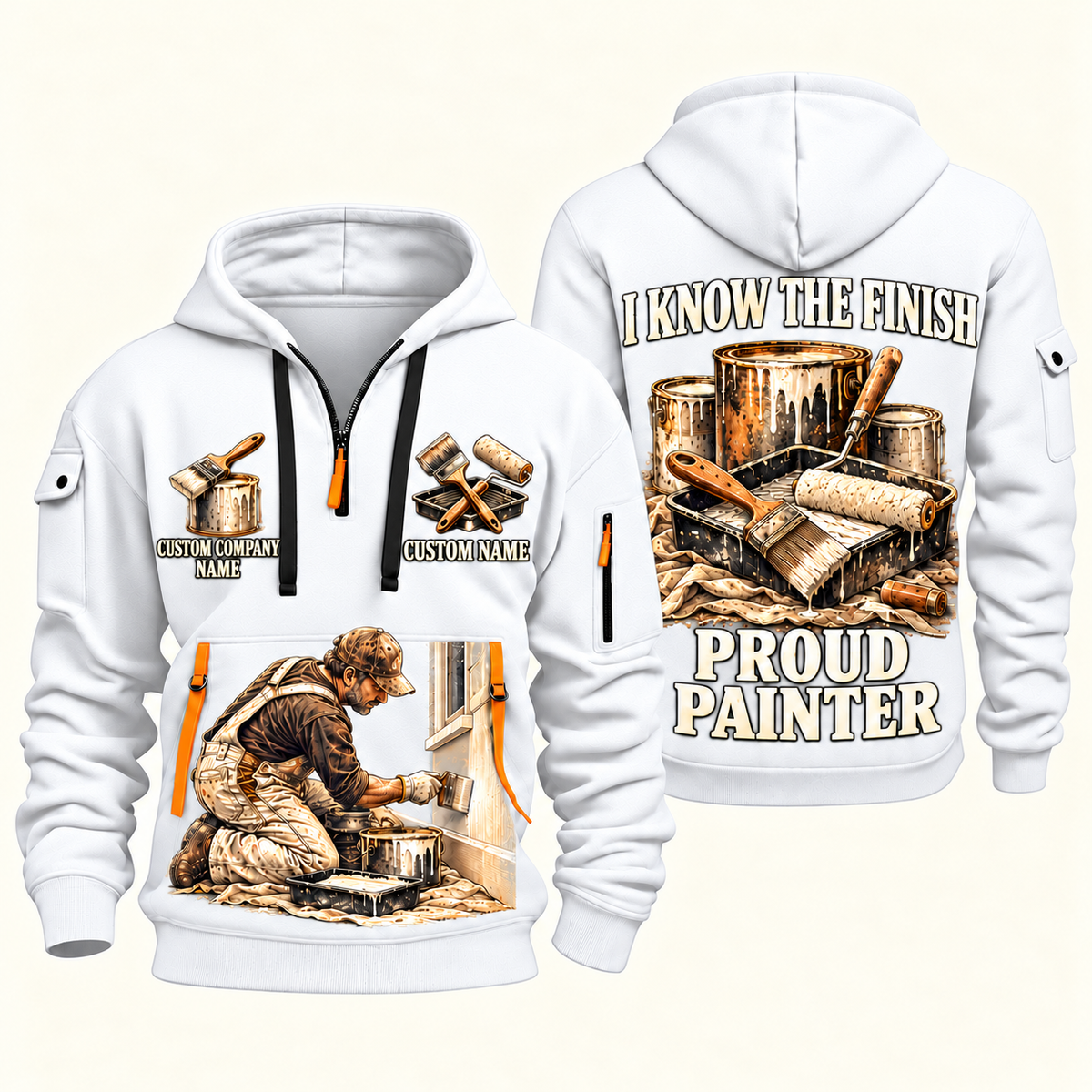 Personalized Painter Proud Craftsperson Quarter Zip Hoodie — White variant