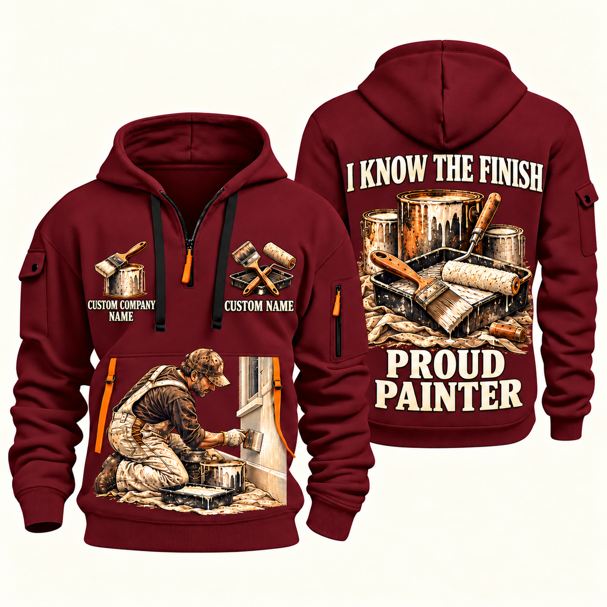 Personalized Painter Proud Craftsperson Quarter Zip Hoodie — Wine Red variant