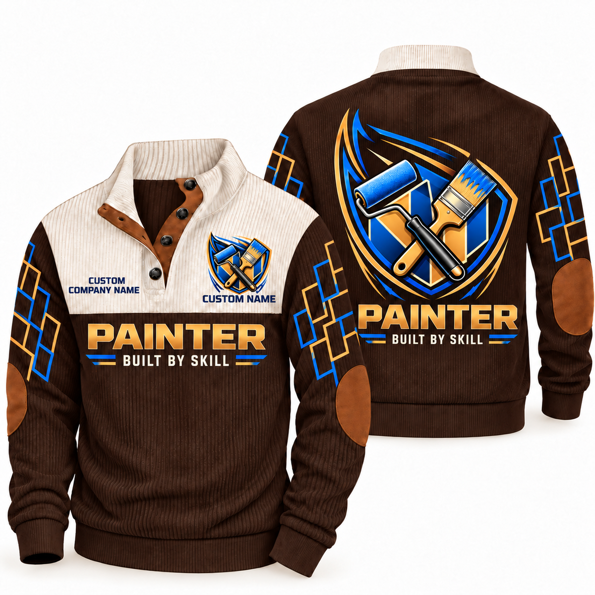 Personalized Painter Heritage Collar Sports Sweatshirt — Brown variant