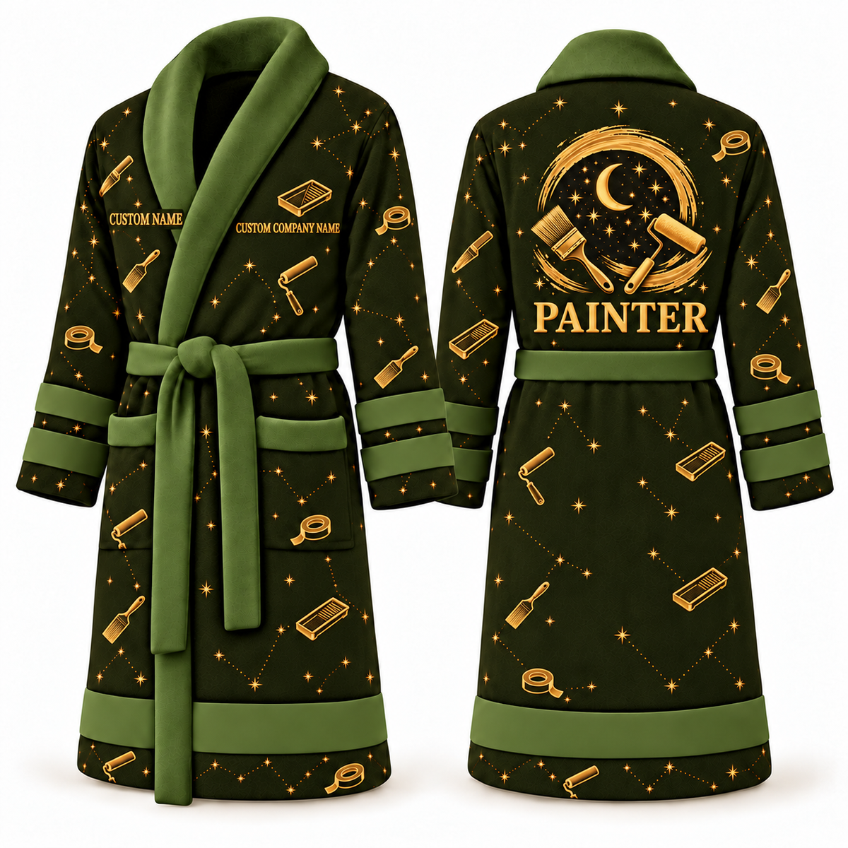 Personalized Painter Bathrobe – Night Shift — Olive variant