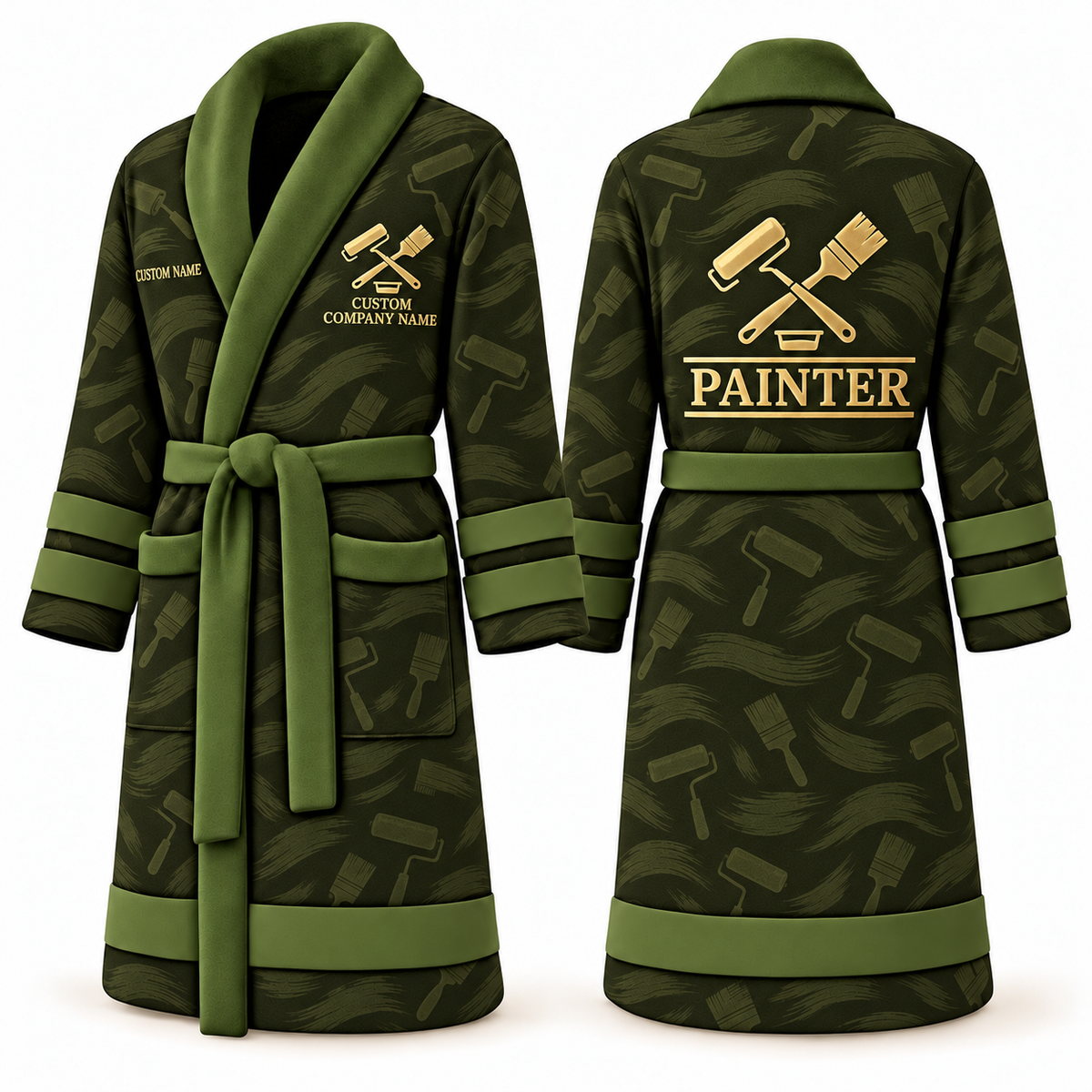 Personalized Painter Bathrobe – Signature Silhouette — Olive variant