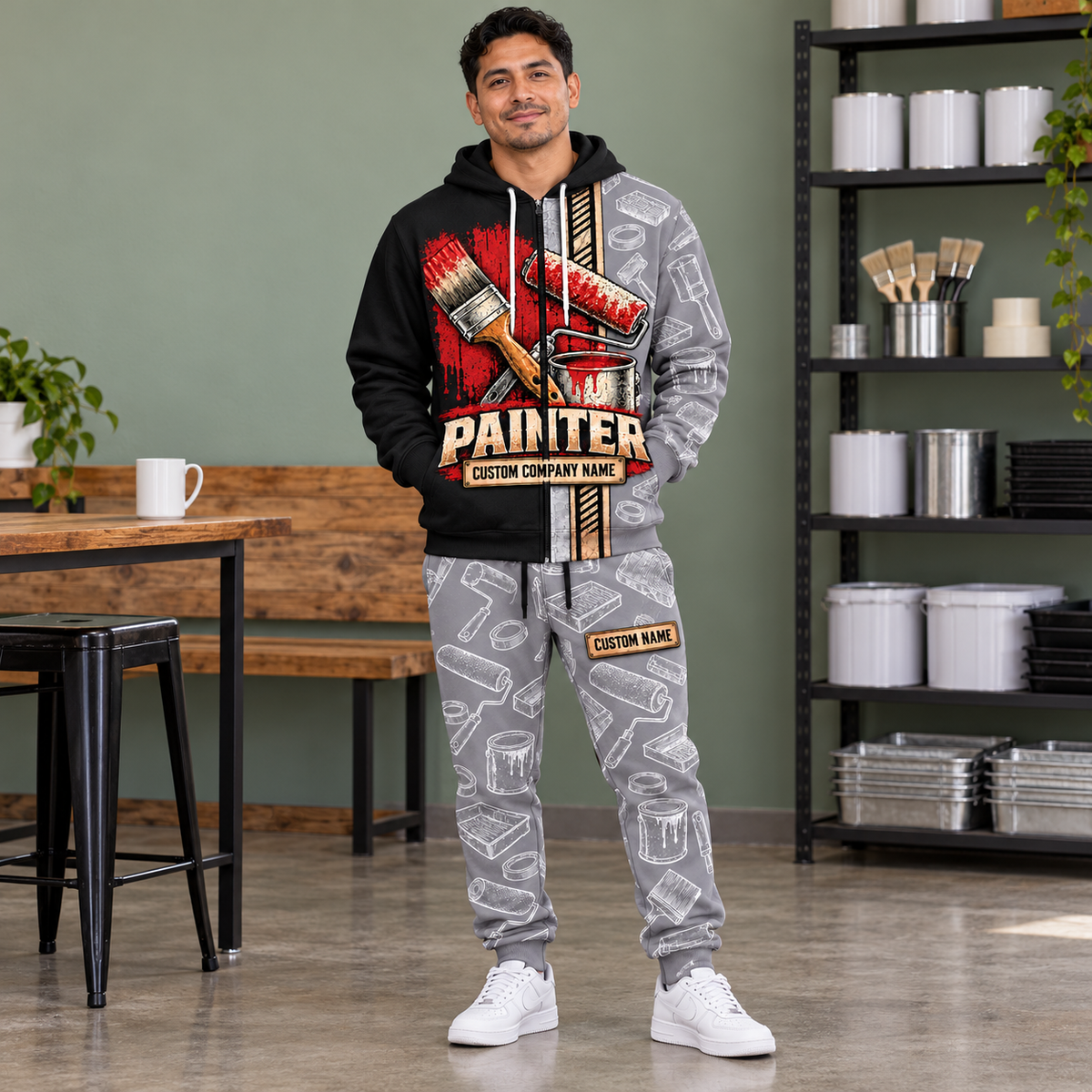 Personalized Painter Full-Zip Hoodie + Jogger with Name and Company — dedicated listing hero