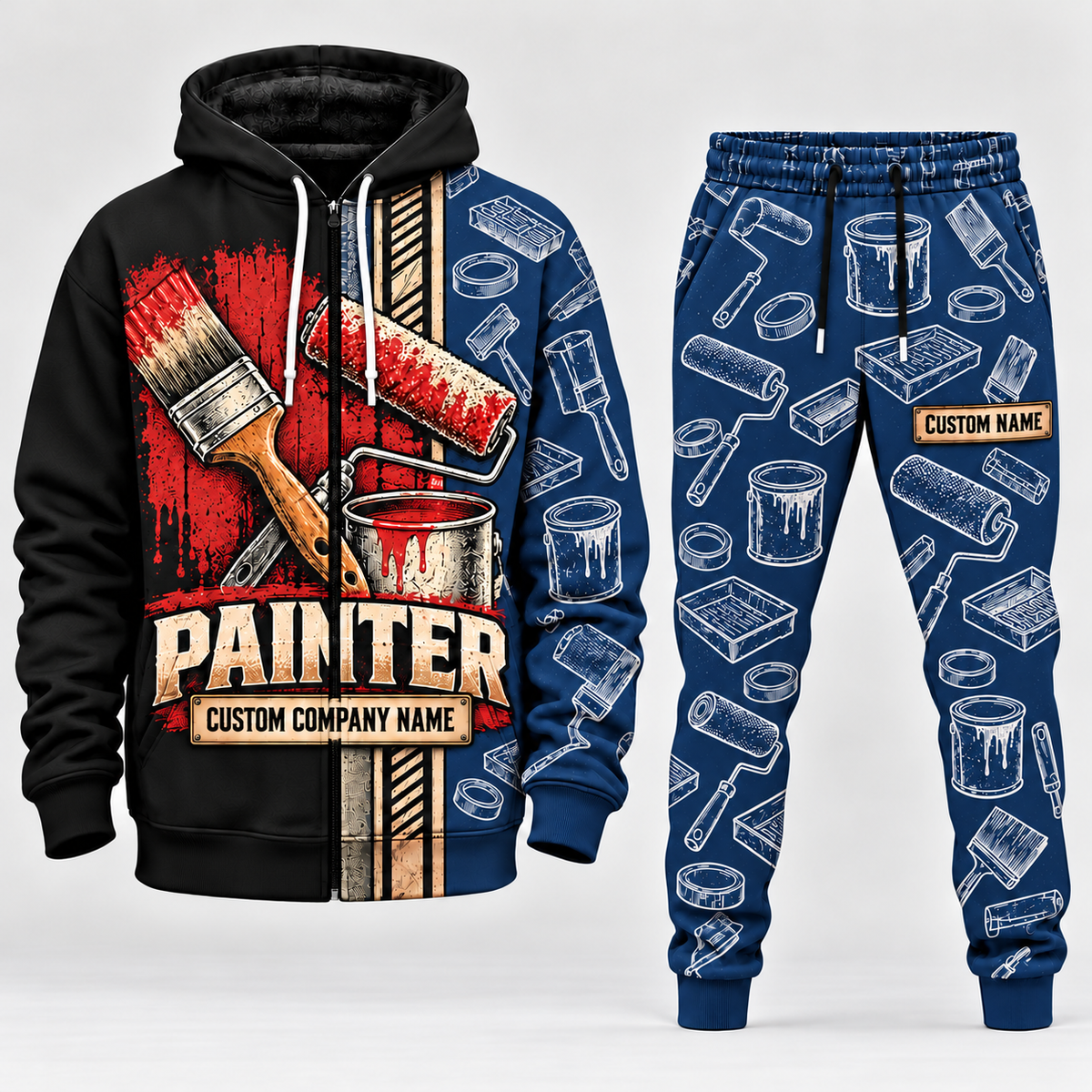 Personalized Painter Full-Zip Hoodie + Jogger with Name and Company — Navy variant