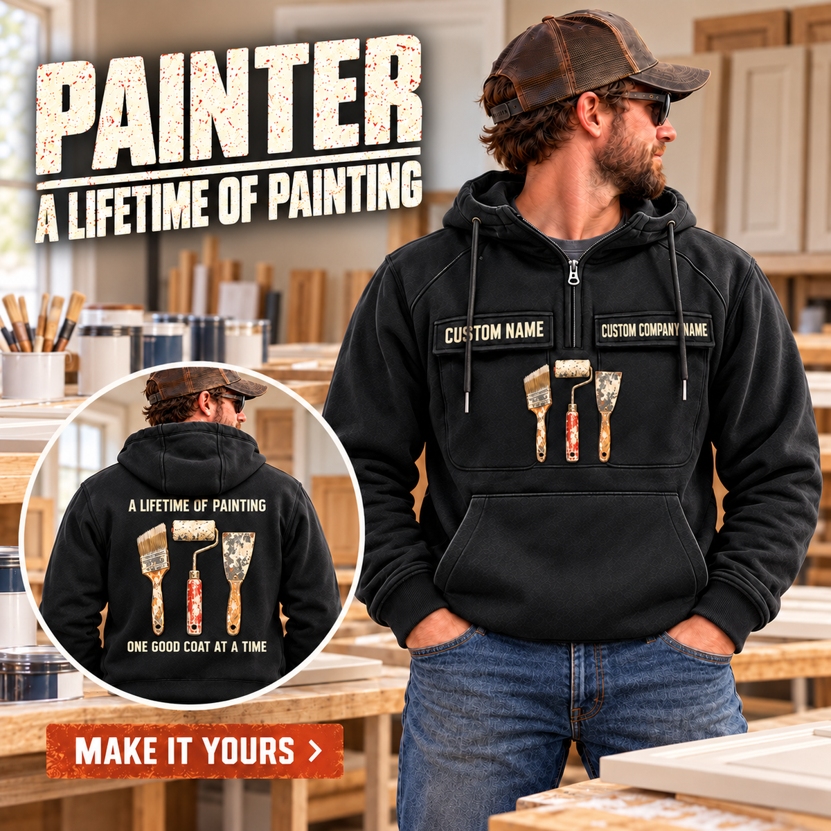 Personalized Painter Lifetime of Painting Vintage Hoodie — dedicated listing hero, final layout