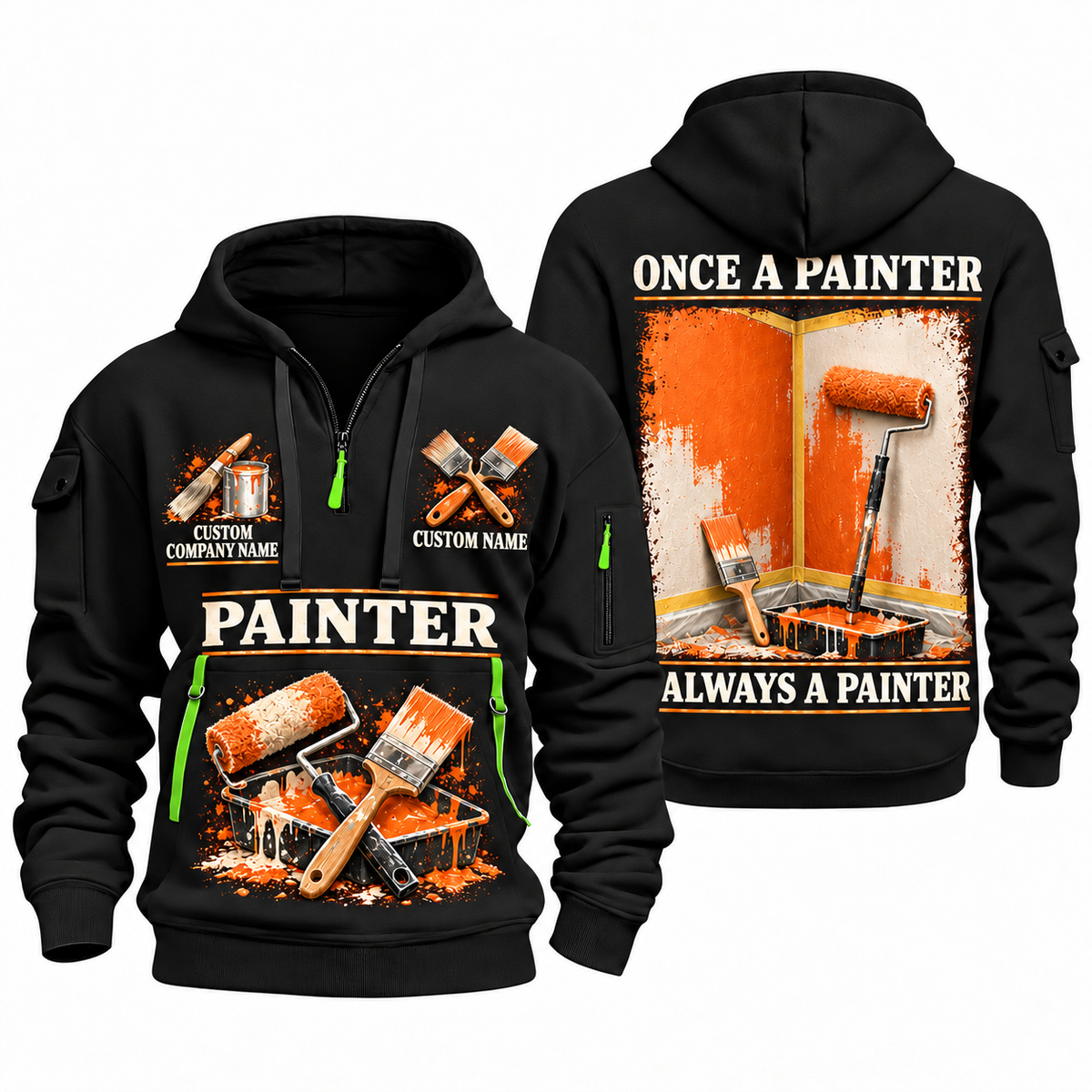 Personalized Painter Lifelong Craft Quarter Zip Hoodie — Black variant