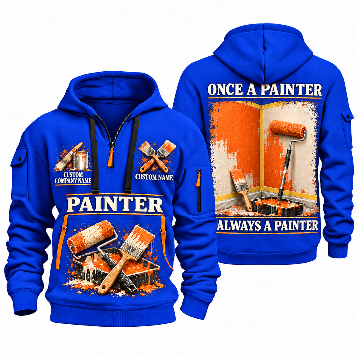 Personalized Painter Lifelong Craft Quarter Zip Hoodie — Blue variant