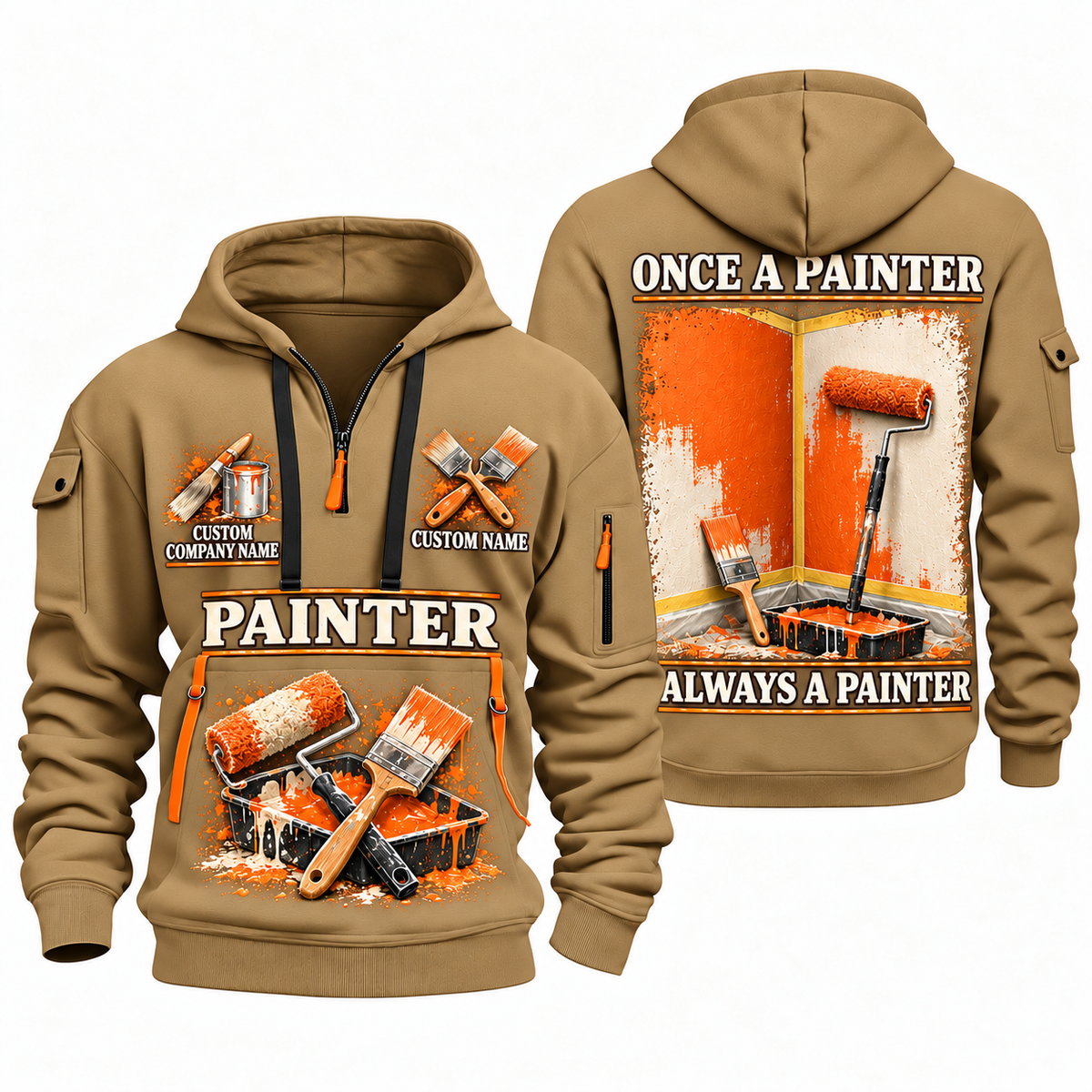 Personalized Painter Lifelong Craft Quarter Zip Hoodie — Khaki variant