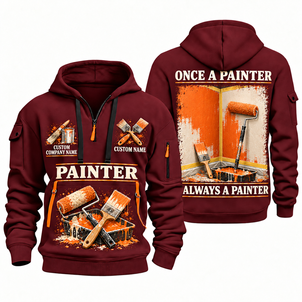 Personalized Painter Lifelong Craft Quarter Zip Hoodie — Wine Red variant