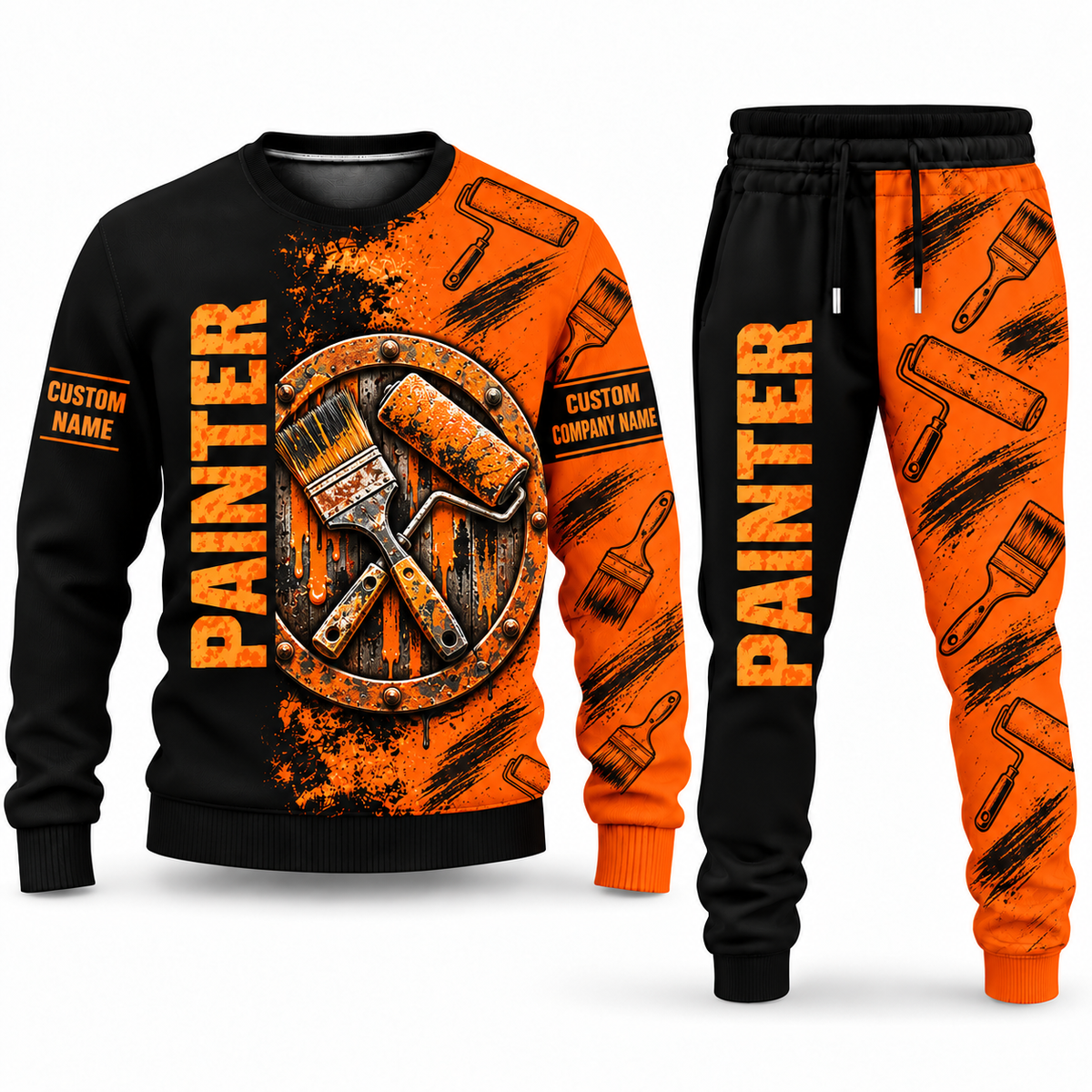 Personalized Painter Vertical Split Sweater + Jogger Combo — Emblem variant