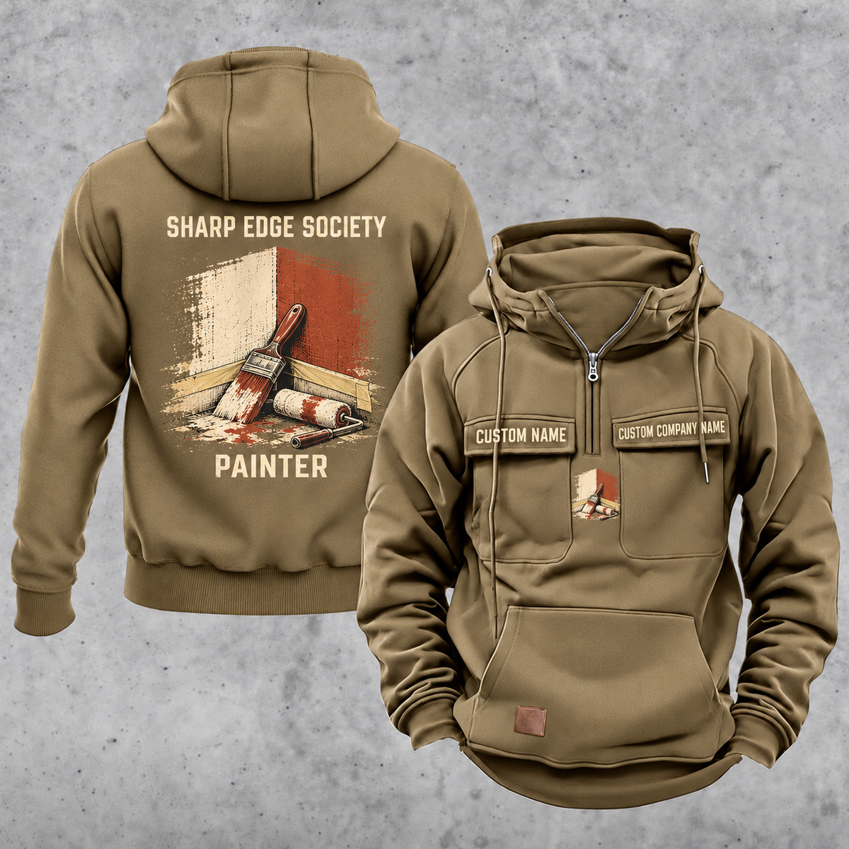 Personalized Painter Sharp Edge Society Vintage Hoodie — Khaki variant